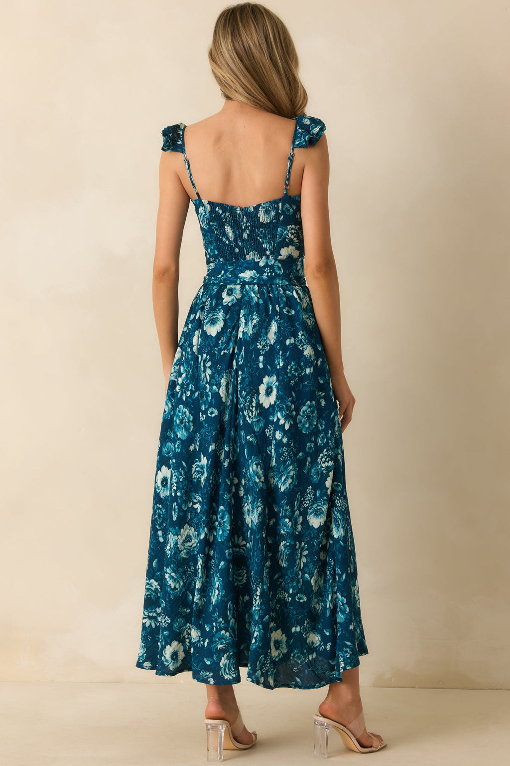Aimee Dark Teal Multi Floral Print Bustier Maxi Dress