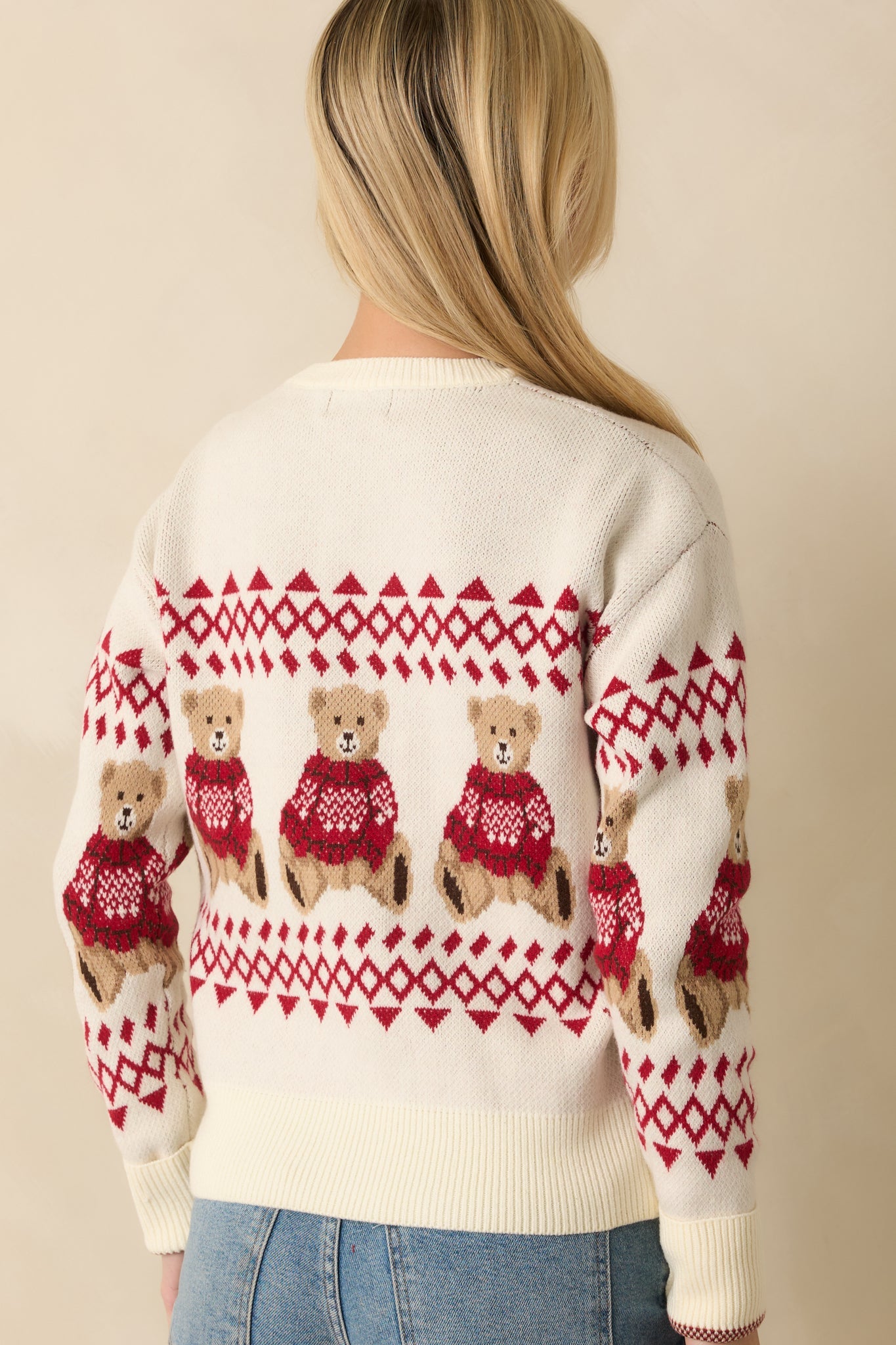 Bear With Me Ivory Fair Isle Teddy Knit Sweater