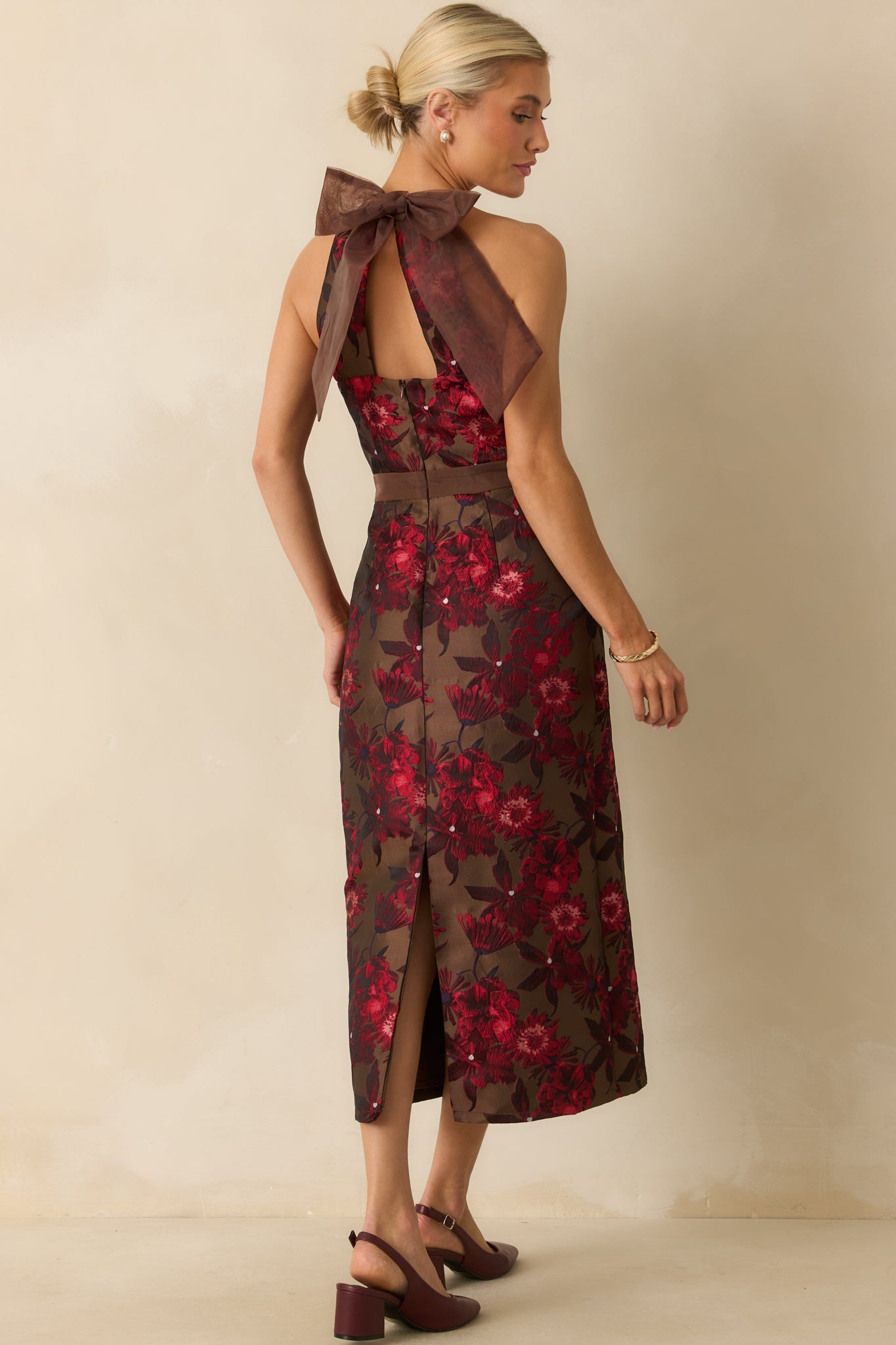 For the Storyline Mocha Brown Multi Floral Jacquard Maxi Dress