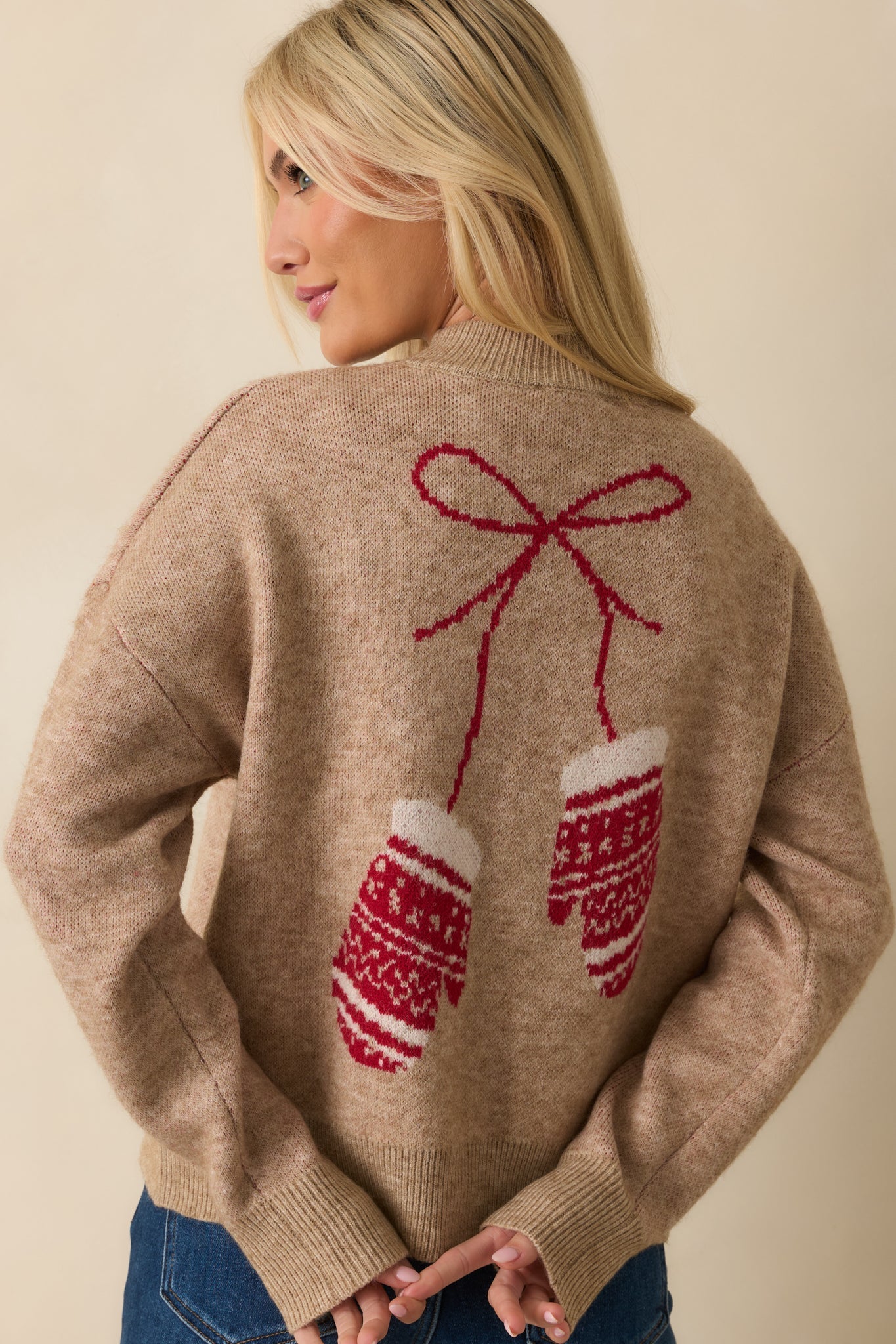 Getting The Warm Fuzzies Mocha Embroidered Mitten Sweater
