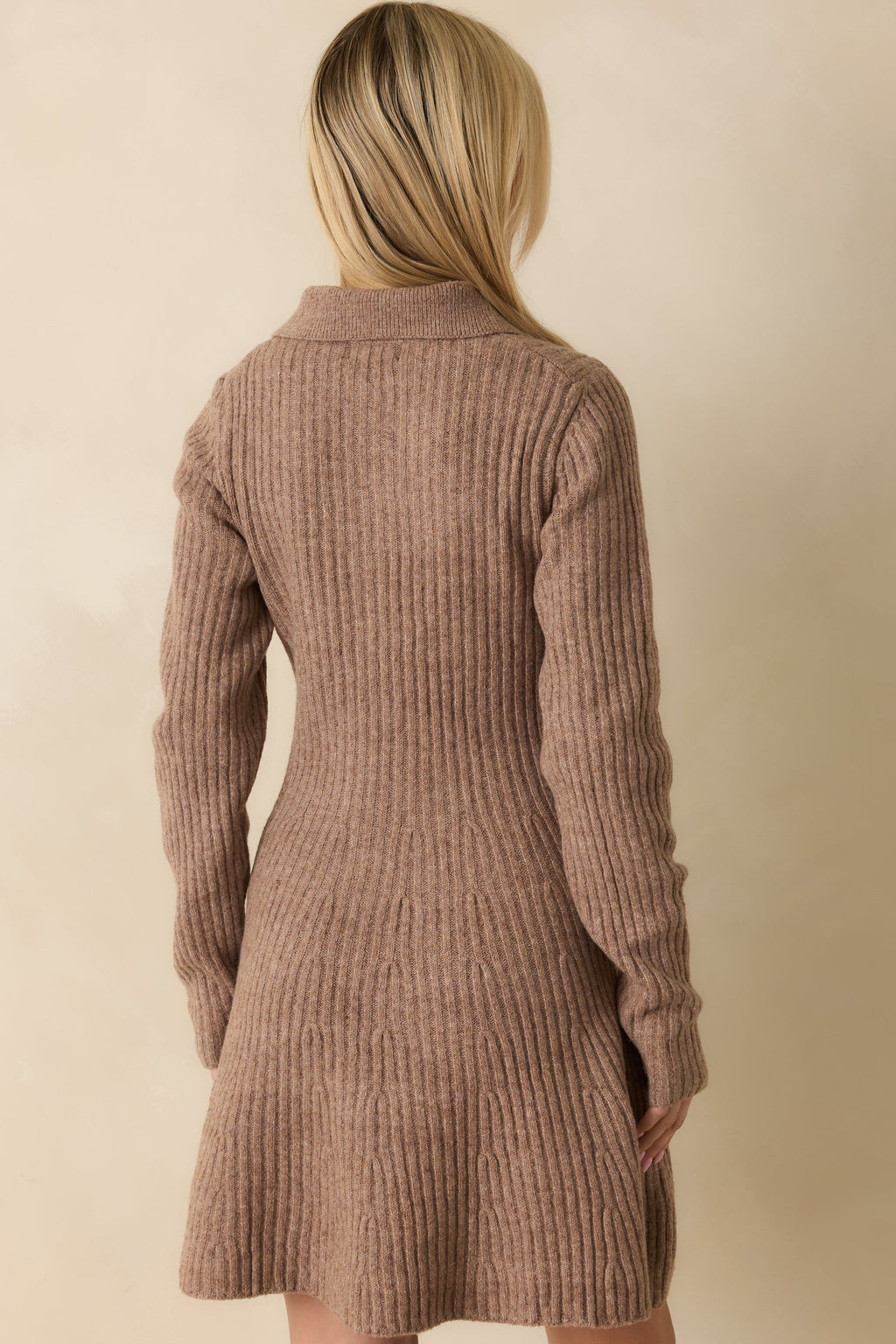 Feels Like Now Mocha Brown Ribbed Knit Sweater Mini Dress