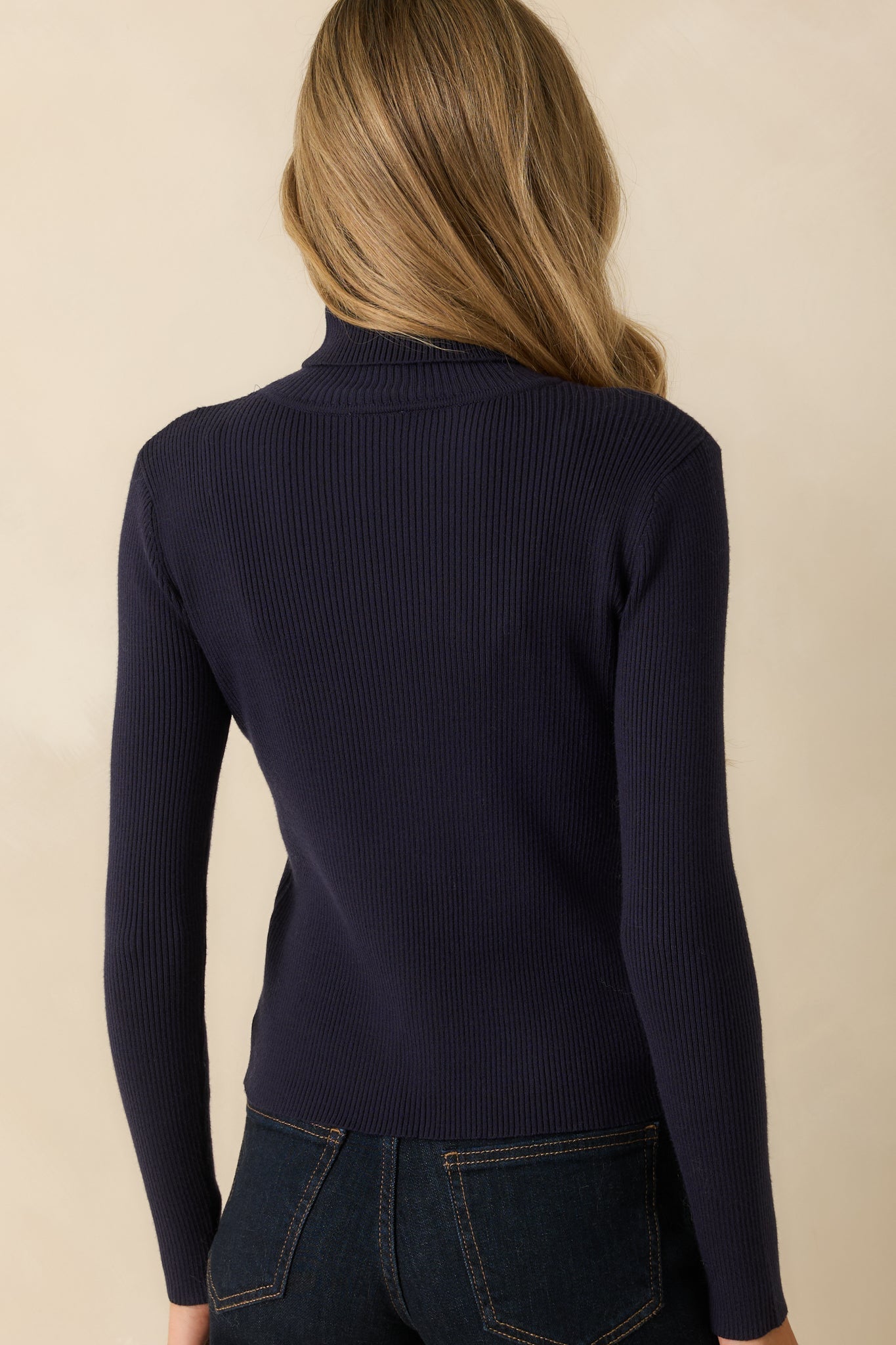 That's My Call Navy Ribbed Knit Turtleneck Sweater