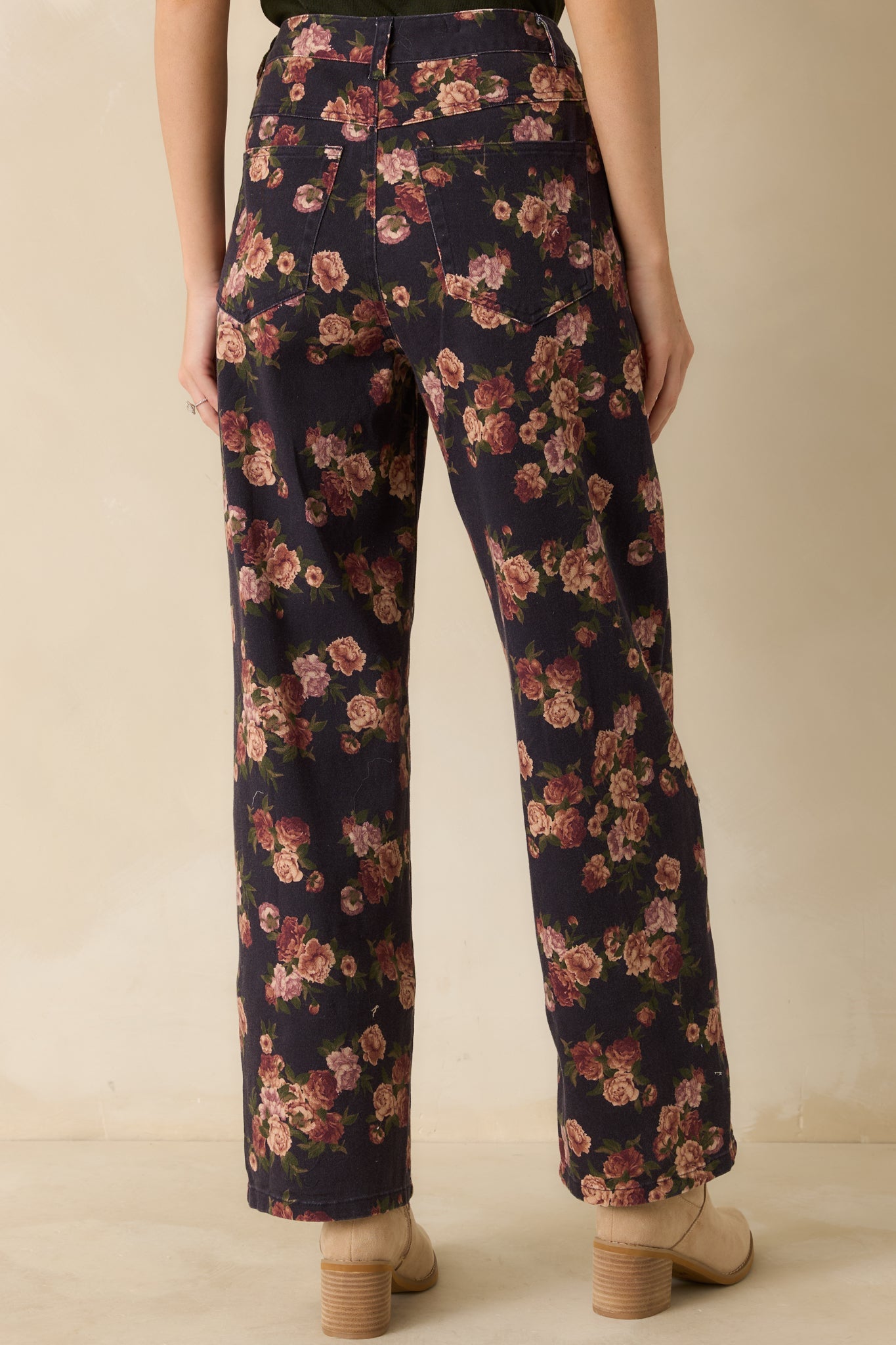 Step By Step Navy Floral Straight Leg Jeans