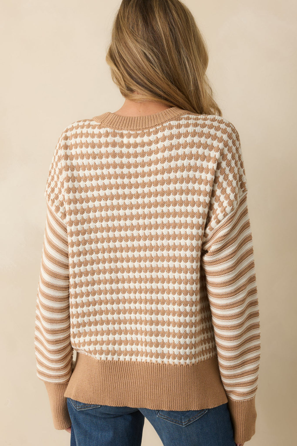 Ready Or Not Camel Brown Geometric Knit Long Sleeve Sweater