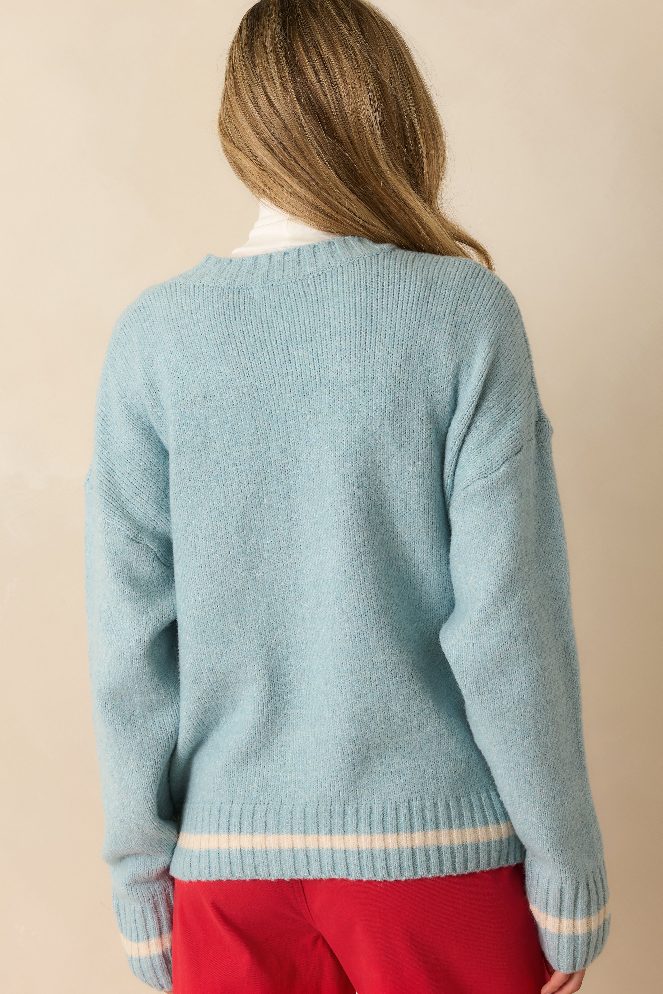 Off the Slopes Soft Blue Après Knit Pullover Sweater