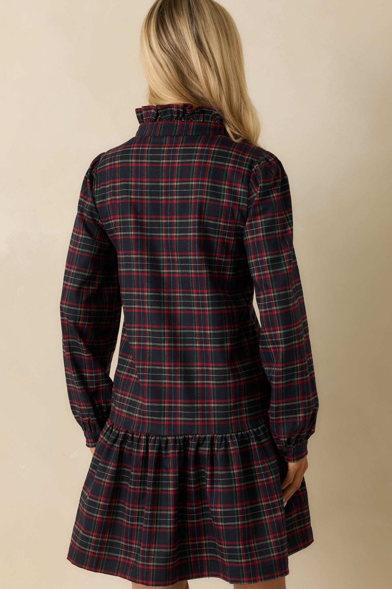 Tartan Tidings Navy Multi Plaid Ruffled Mini Dress