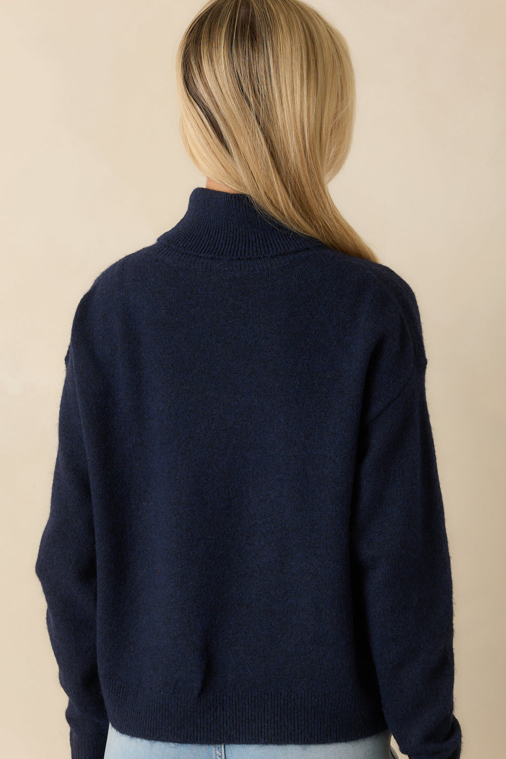 For The Best Navy Knit Long Sleeve Turtleneck Sweater
