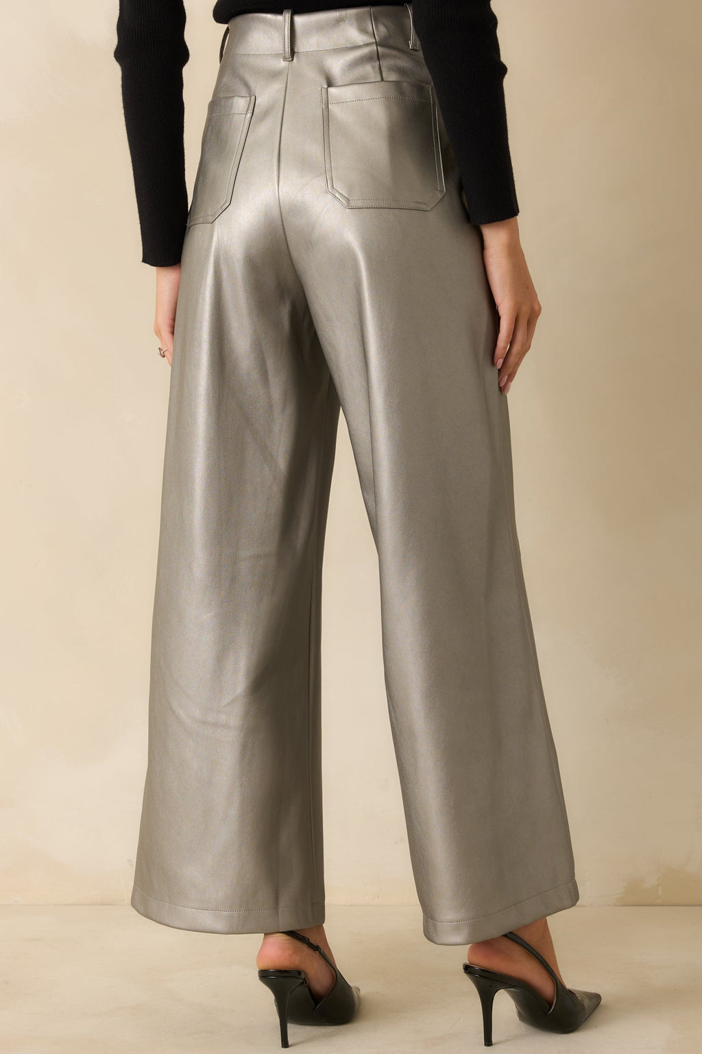 Catch You Later Metallic Grey Wide Leg Pants