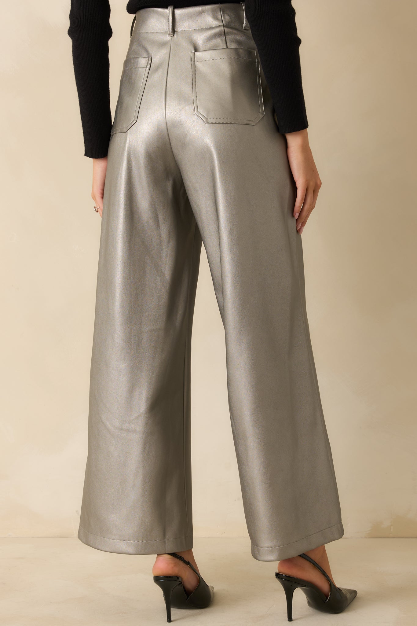 Catch You Later Metallic Grey Wide Leg Pants