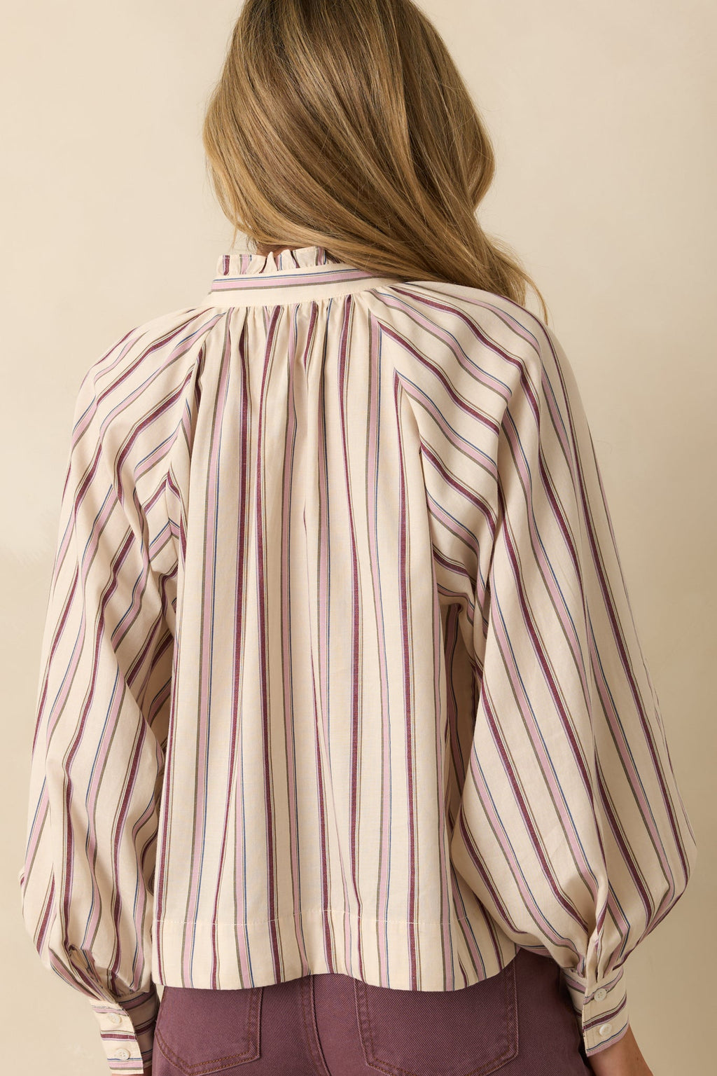 FRNCH Ivory & Lilac Striped Button Up Molly Shirt