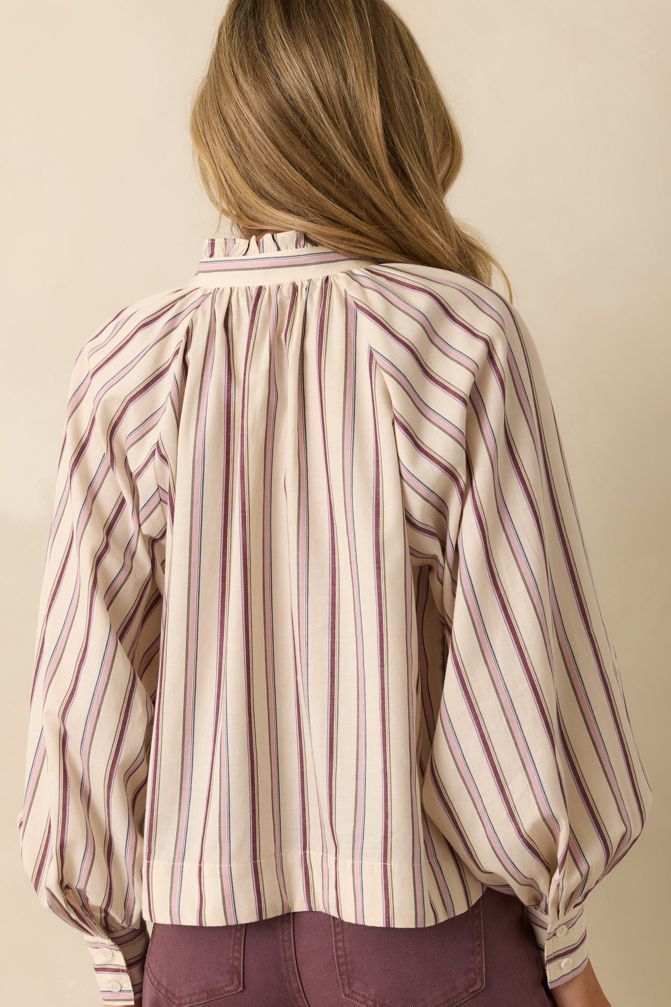 FRNCH Ivory & Lilac Striped Button Up Molly Shirt