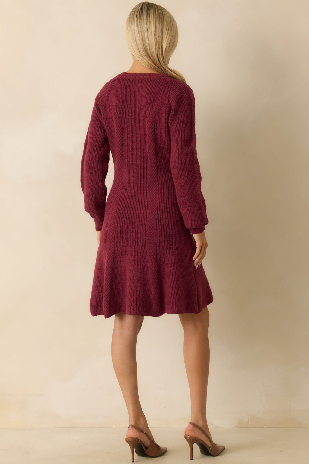No Better Time Burgundy Ribbed Knit Sweater Mini Dress