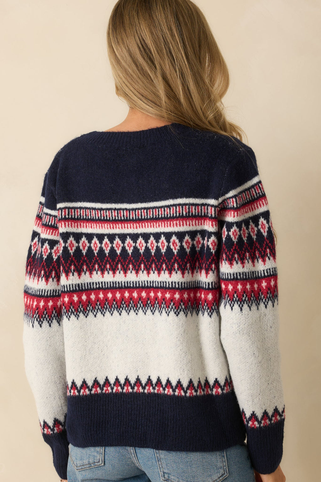 Fireside in Fair Isle White & Navy Multi Patterned Button Up Cardigan