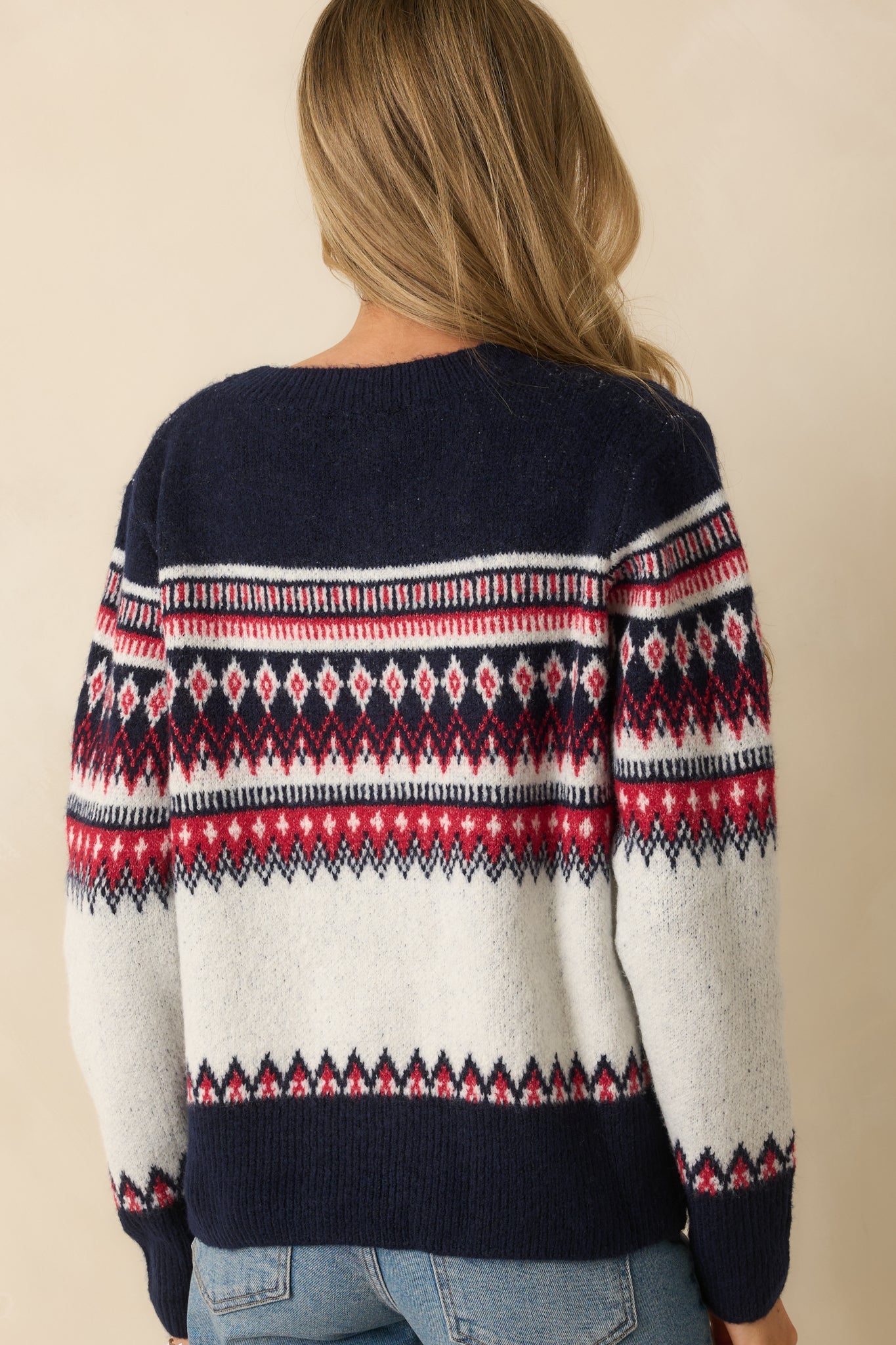 Fireside in Fair Isle White & Navy Multi Patterned Button Up Cardigan