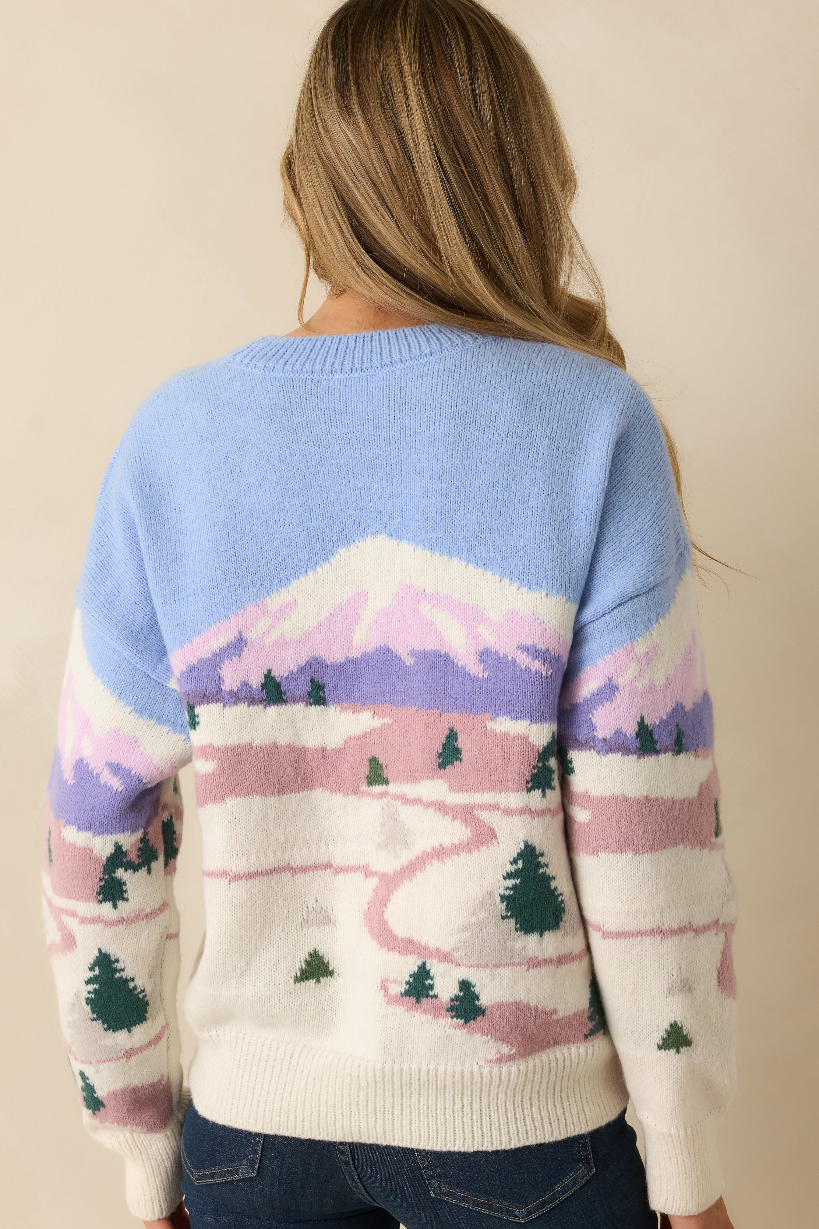 Frosted Peaks Periwinkle & Ivory Mountainscape Knit Sweater