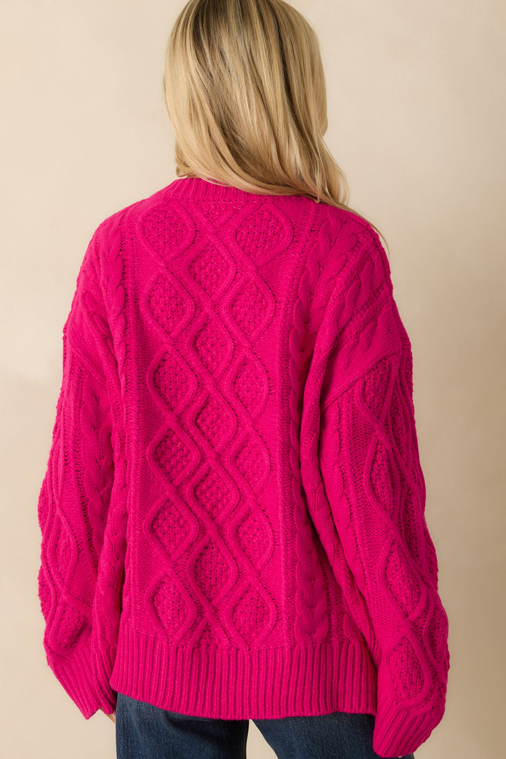 Feeling Bright Hot Pink Cable Knit Oversized Sweater