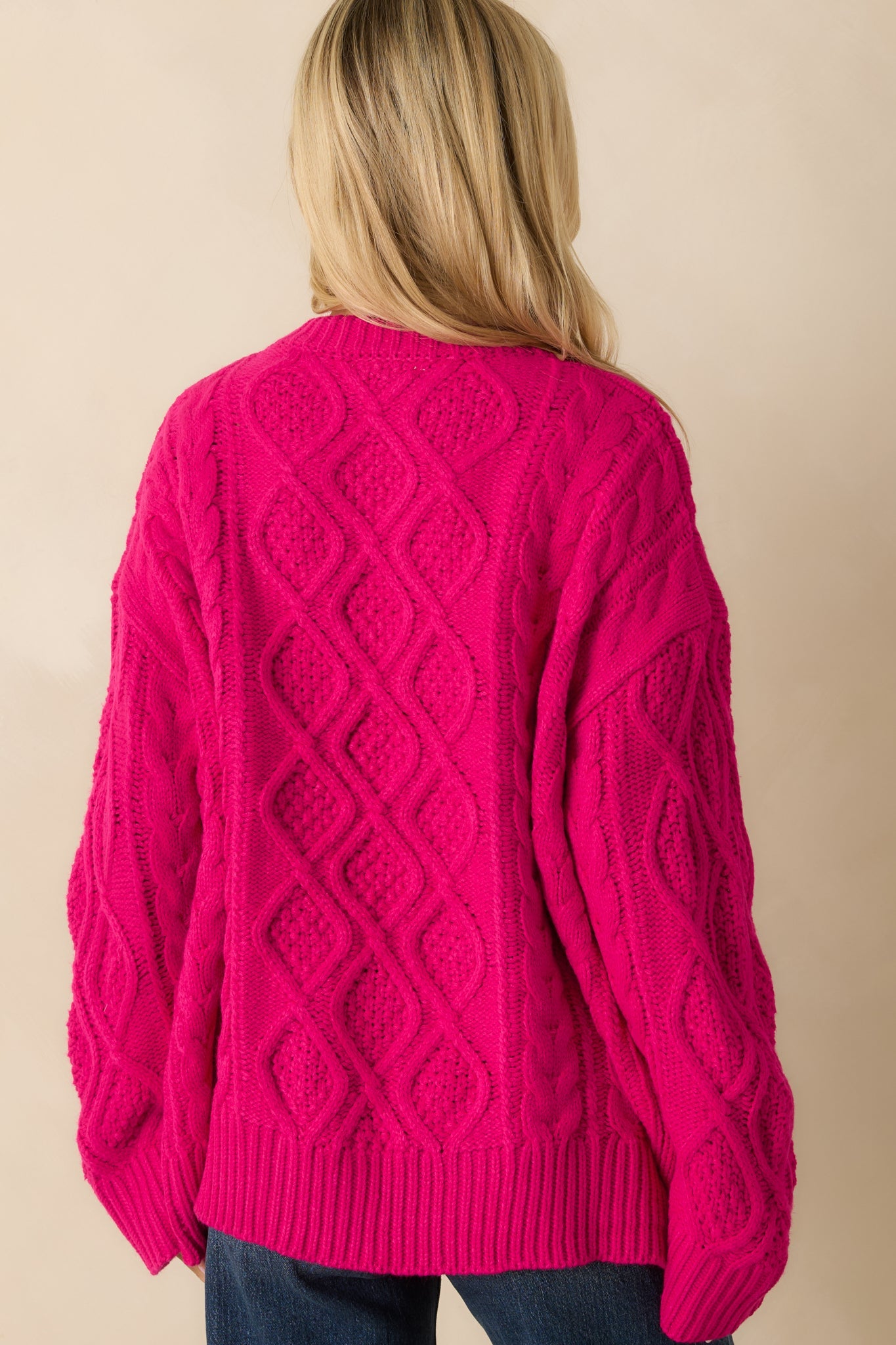 Feeling Bright Hot Pink Cable Knit Oversized Sweater