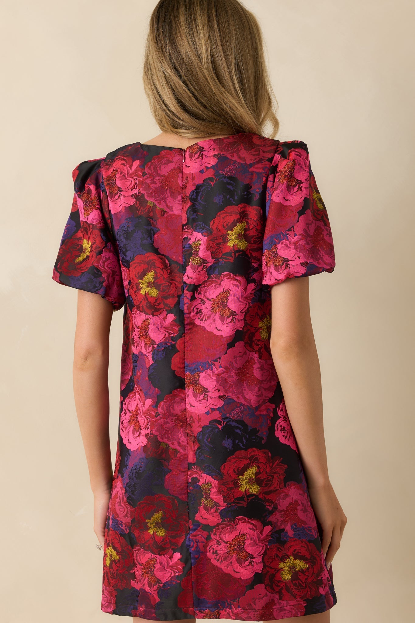 Say It Sweetly Magenta Pink Multi Floral Jacquard Mini Dress