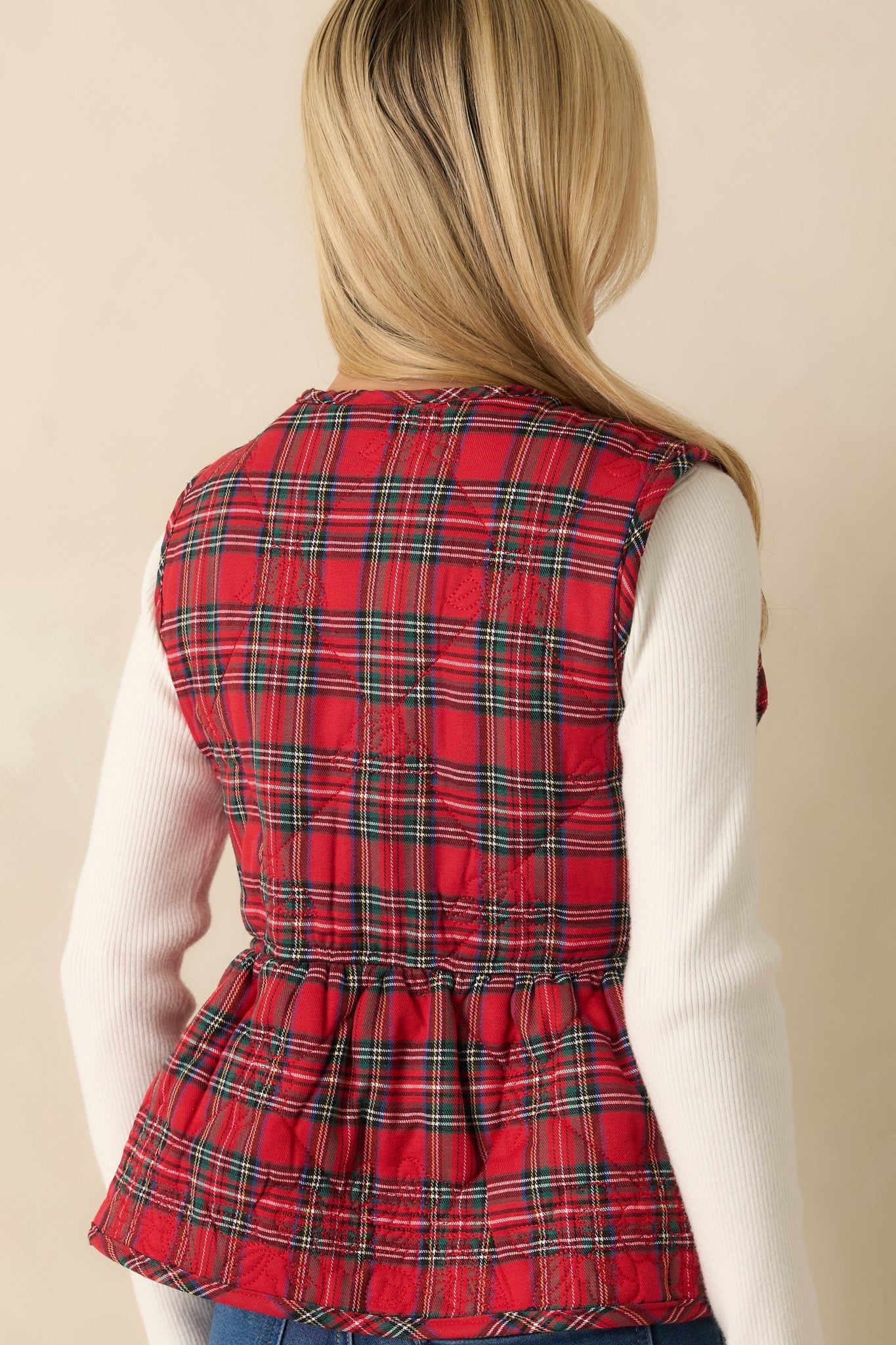 Perfectly Gifted Red Plaid Three Bow Vest
