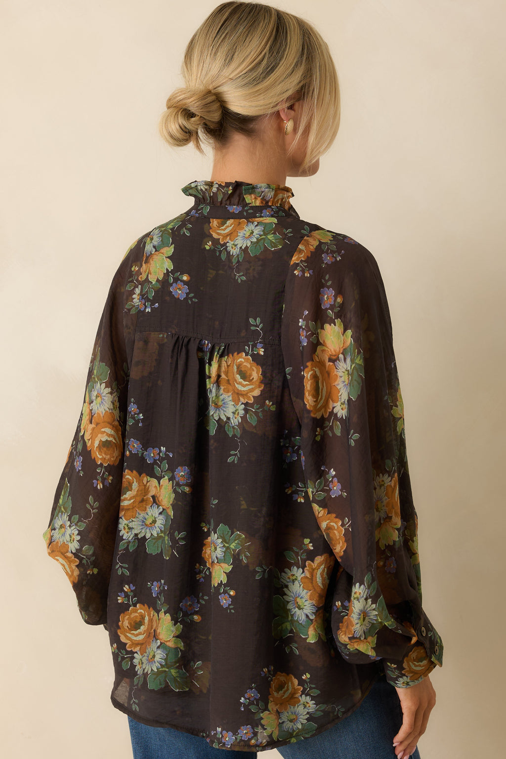 Sweet as Petals Brown Multi Floral Print Button Up Blouse
