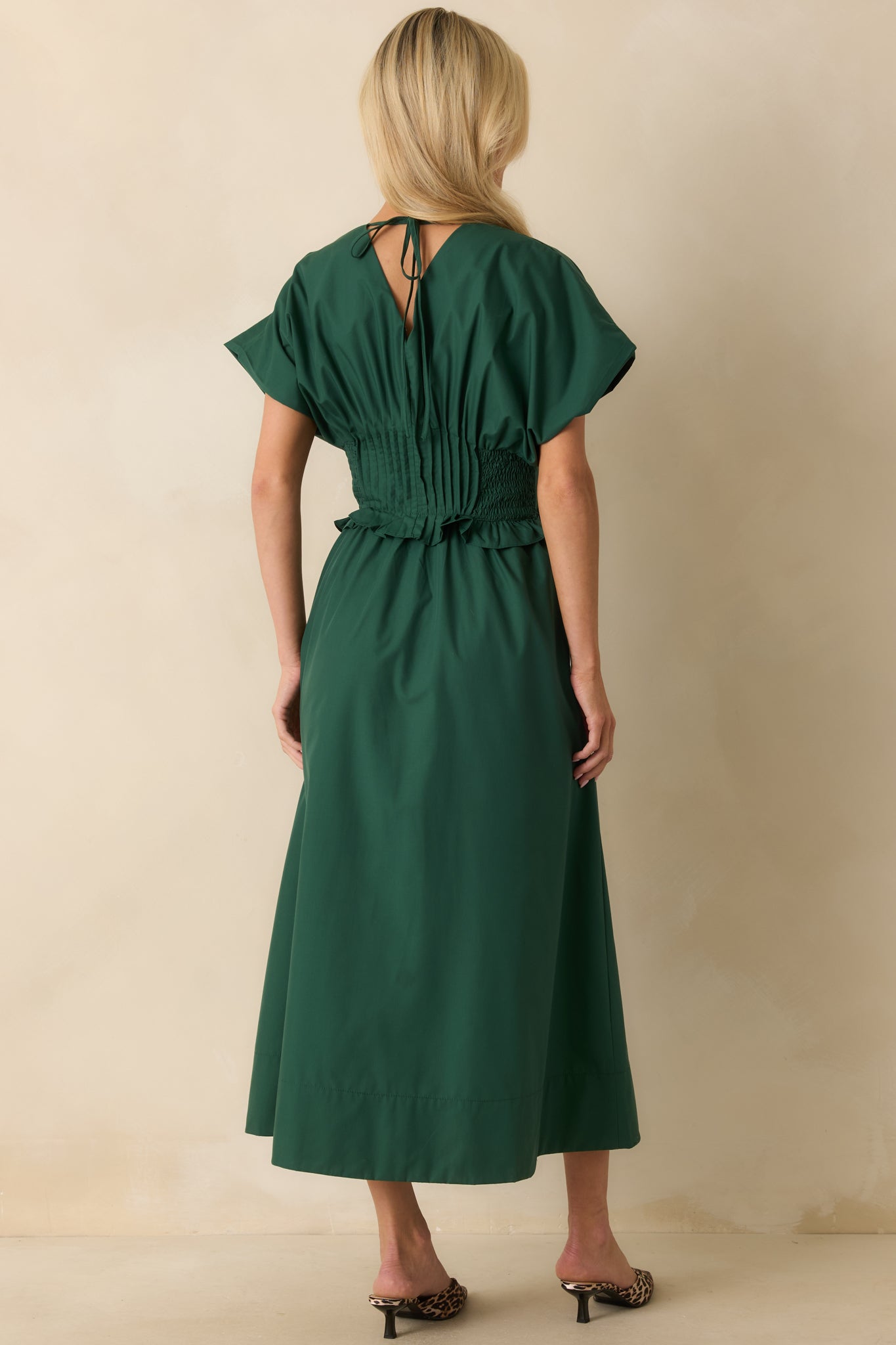 Let It Be Easy Green Smocked Waist Zip Maxi Dress