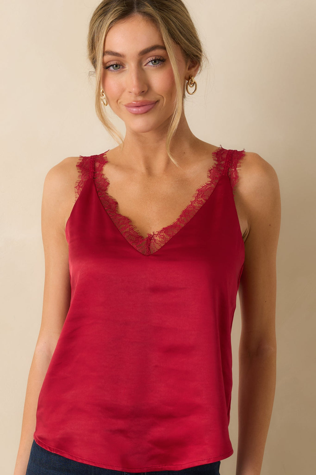 Steal The Show Red Shimmer Lace Trim Cami