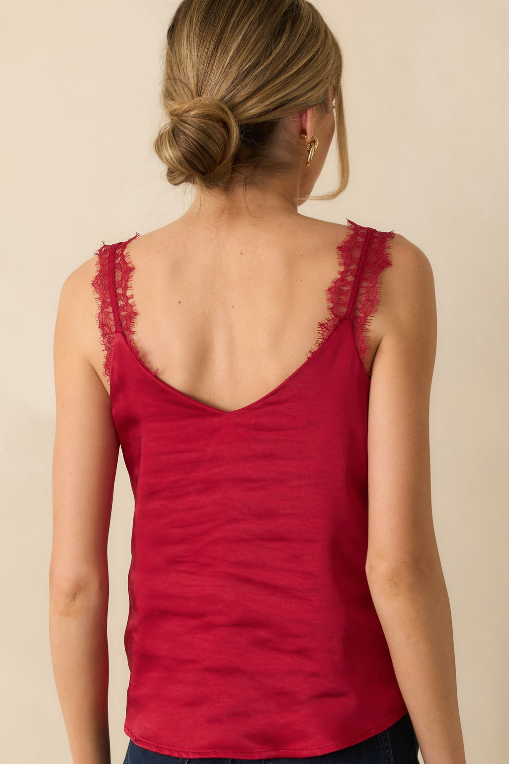Steal The Show Red Shimmer Lace Trim Cami