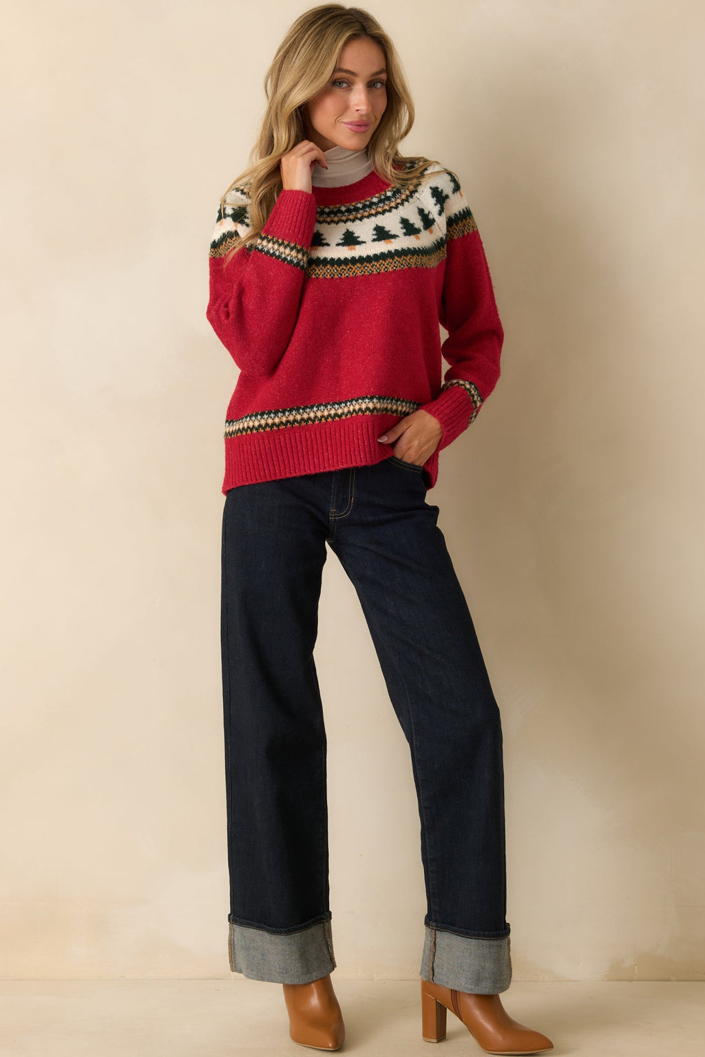 All Spruced Up Red Knit Tree Sweater