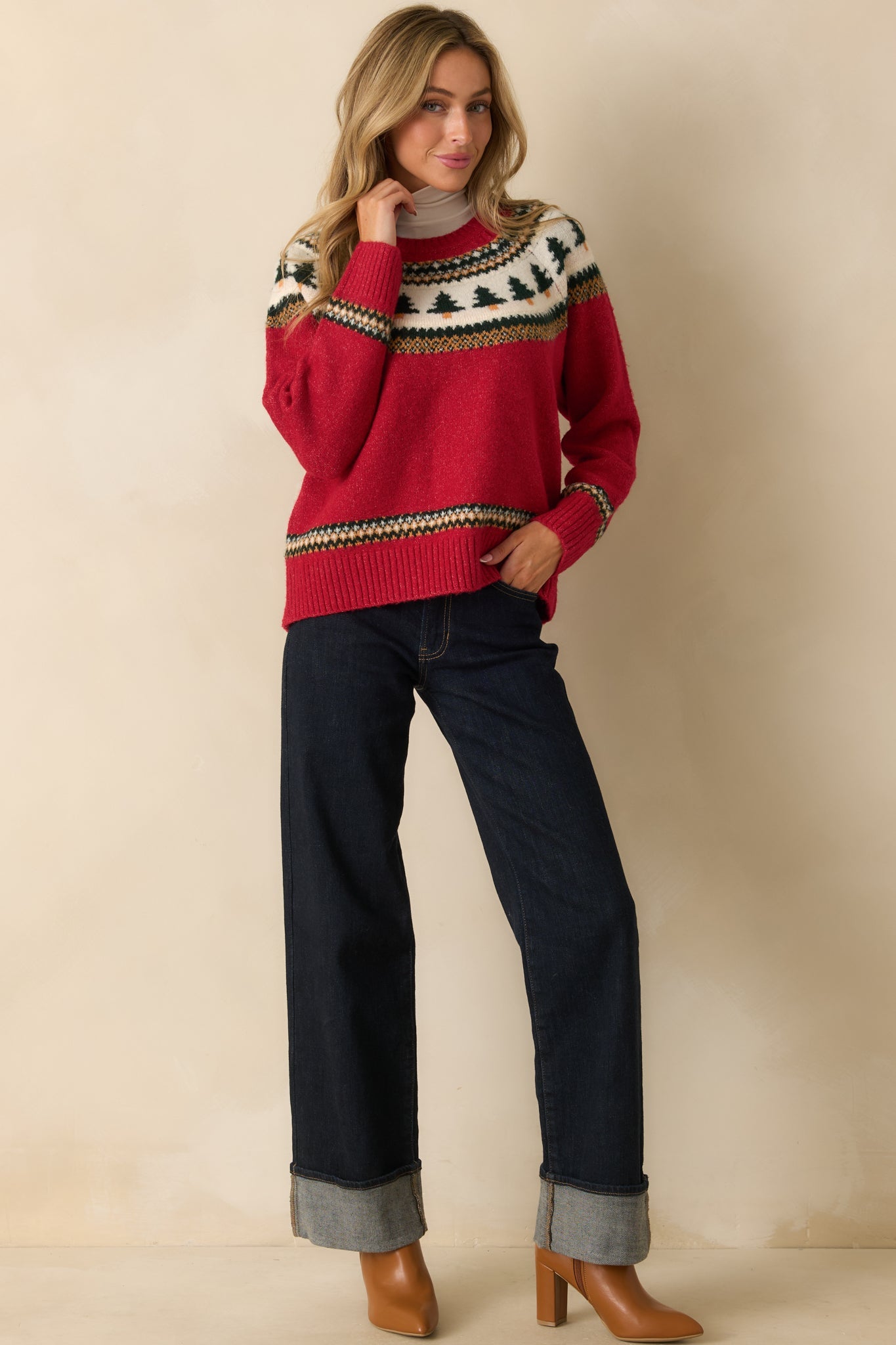 All Spruced Up Red Knit Tree Sweater