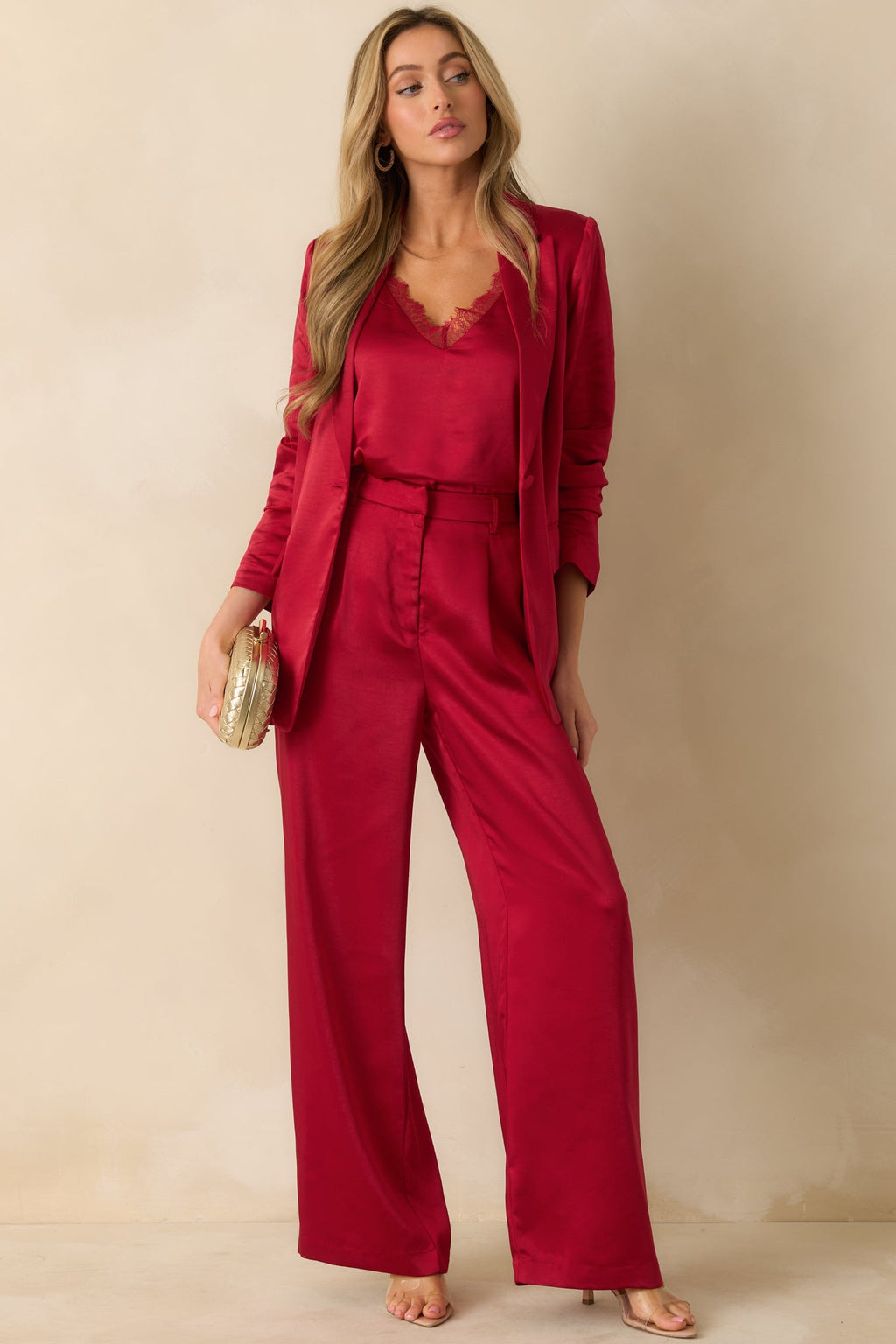 Star Status Red Shimmer Wide Leg Pants