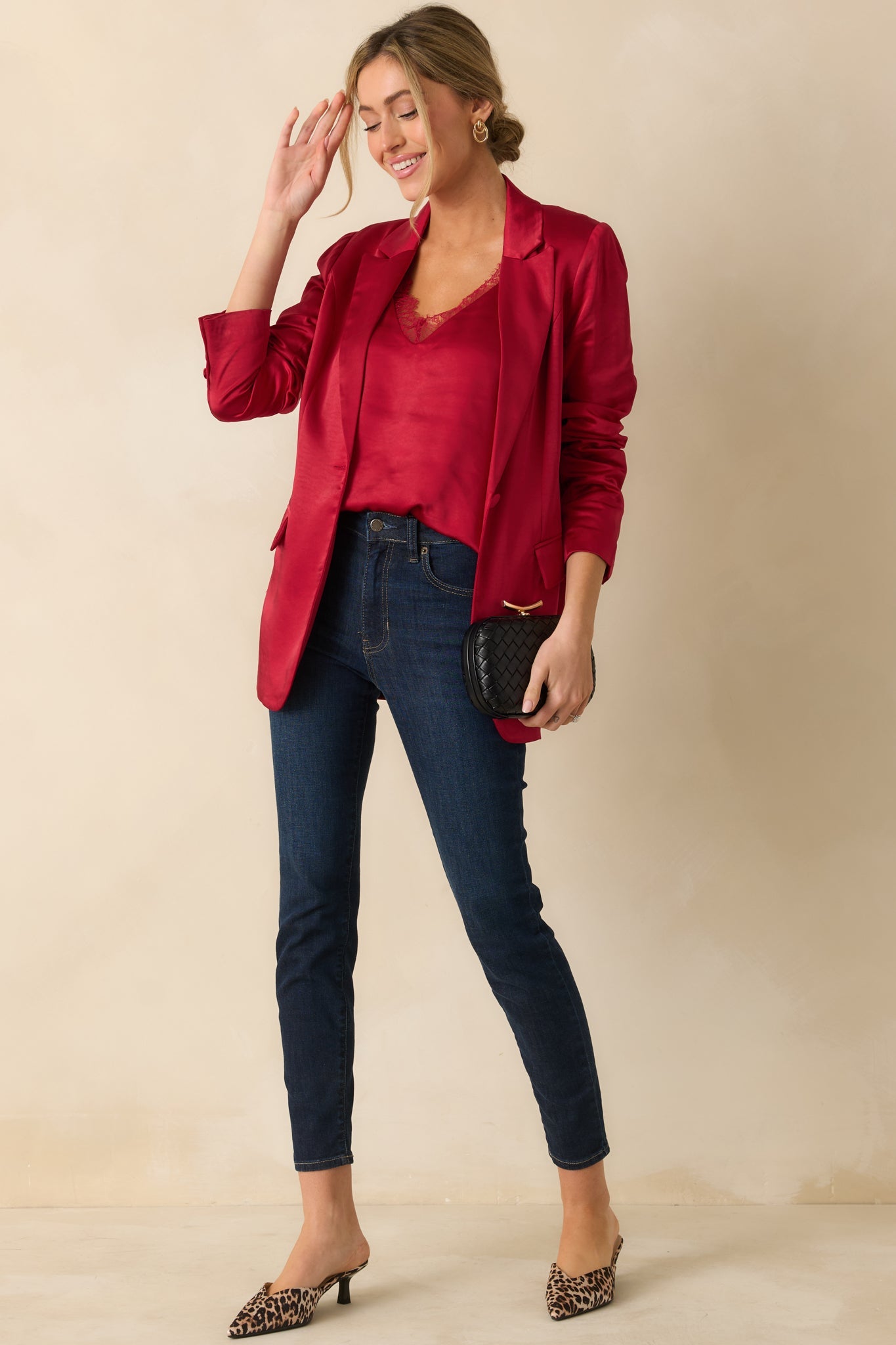 Steal The Show Red Shimmer Lace Trim Cami