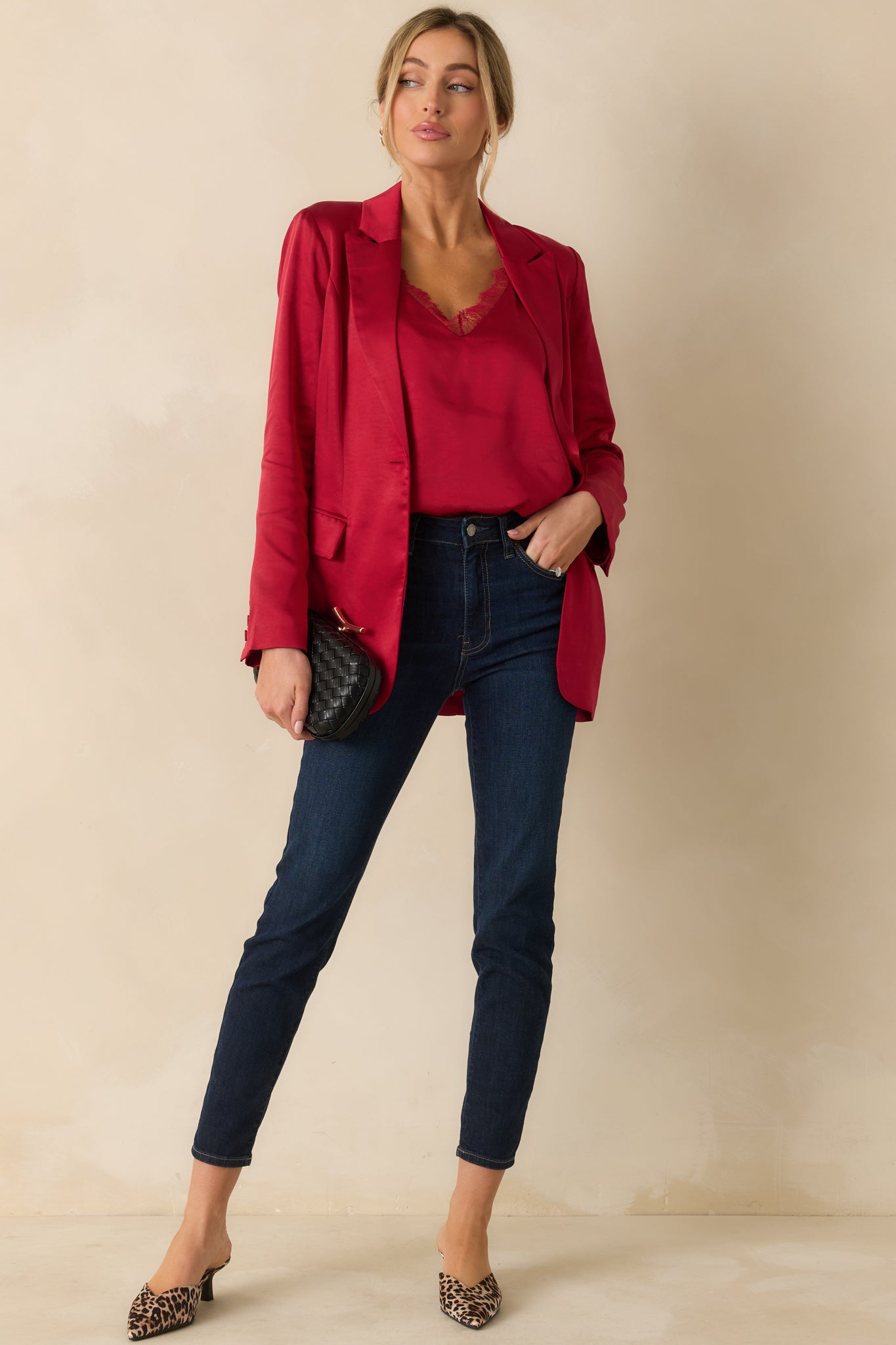 Steal The Show Red Shimmer Lace Trim Cami