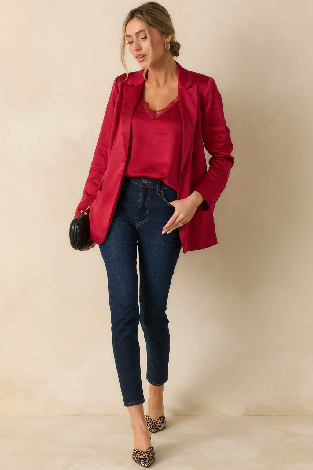 Steal The Show Red Shimmer Lace Trim Cami