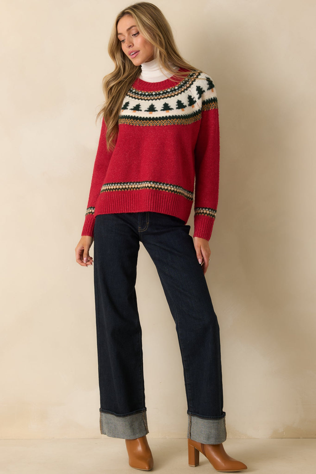All Spruced Up Red Knit Tree Sweater