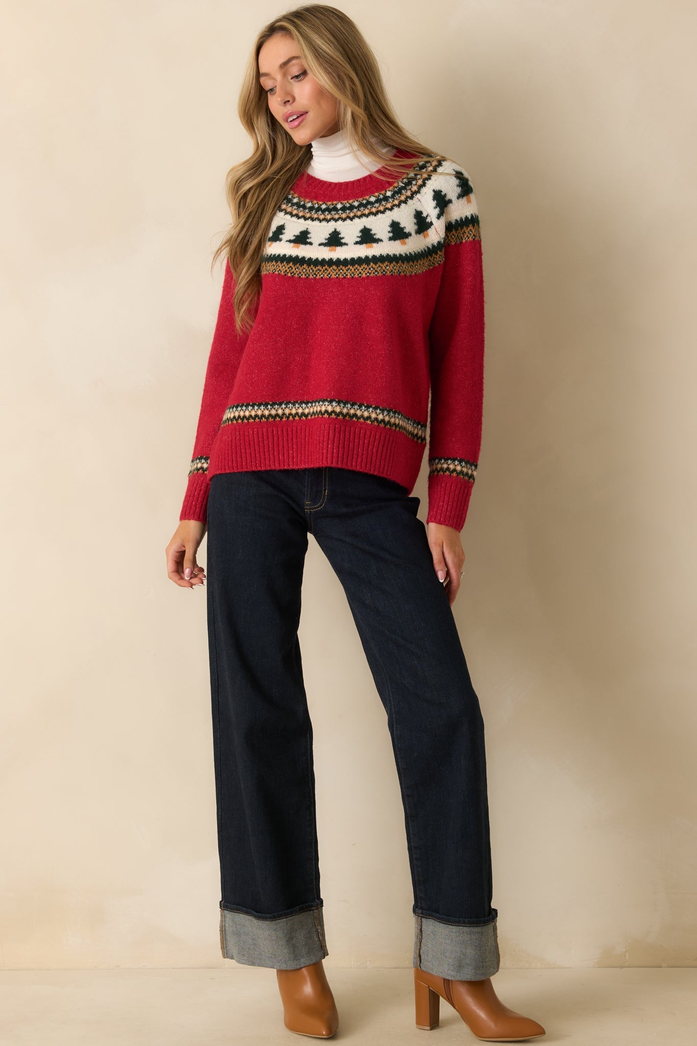 All Spruced Up Red Knit Tree Sweater