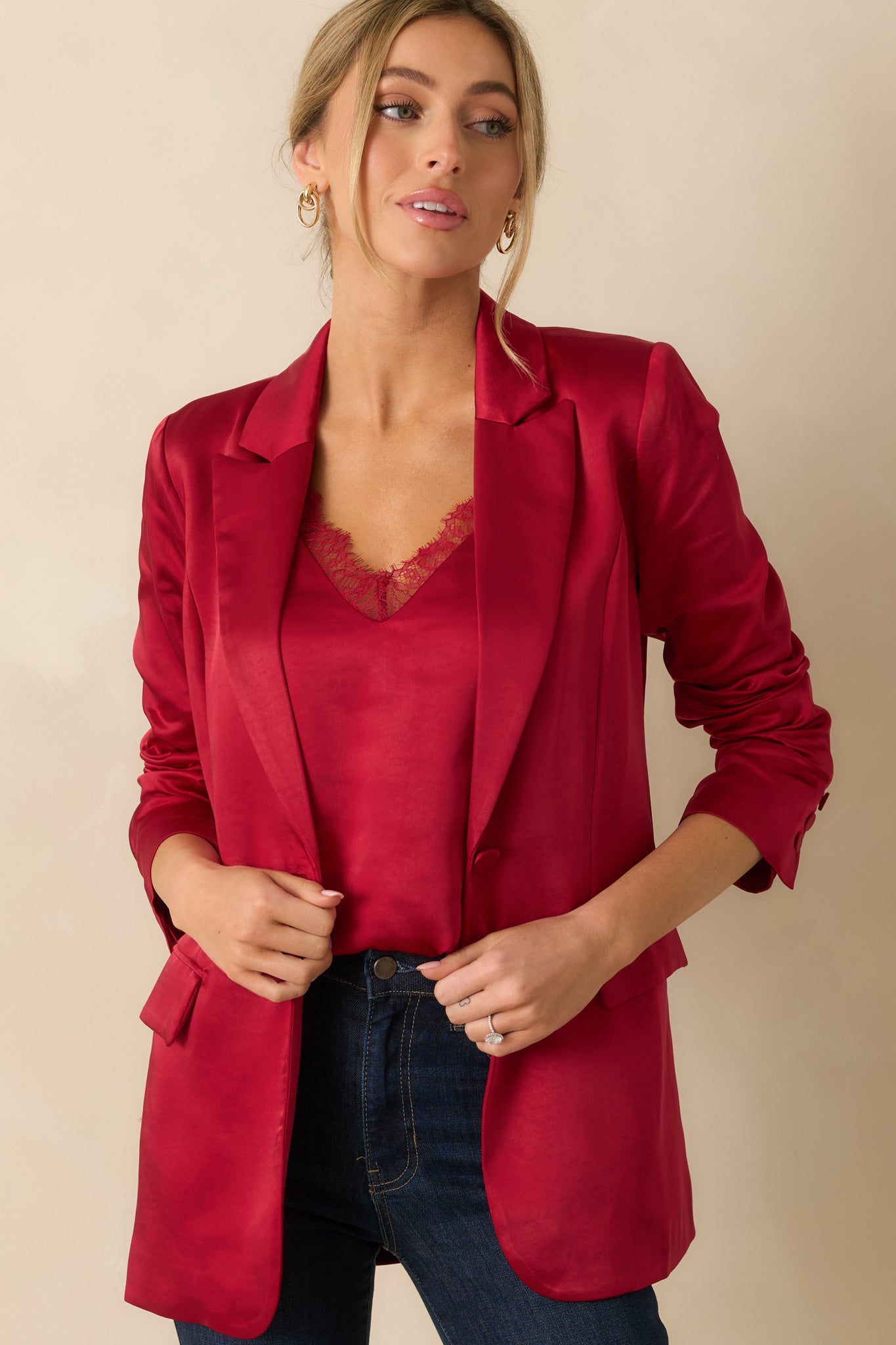 Standing Ovation Red Shimmer Tailored Blazer