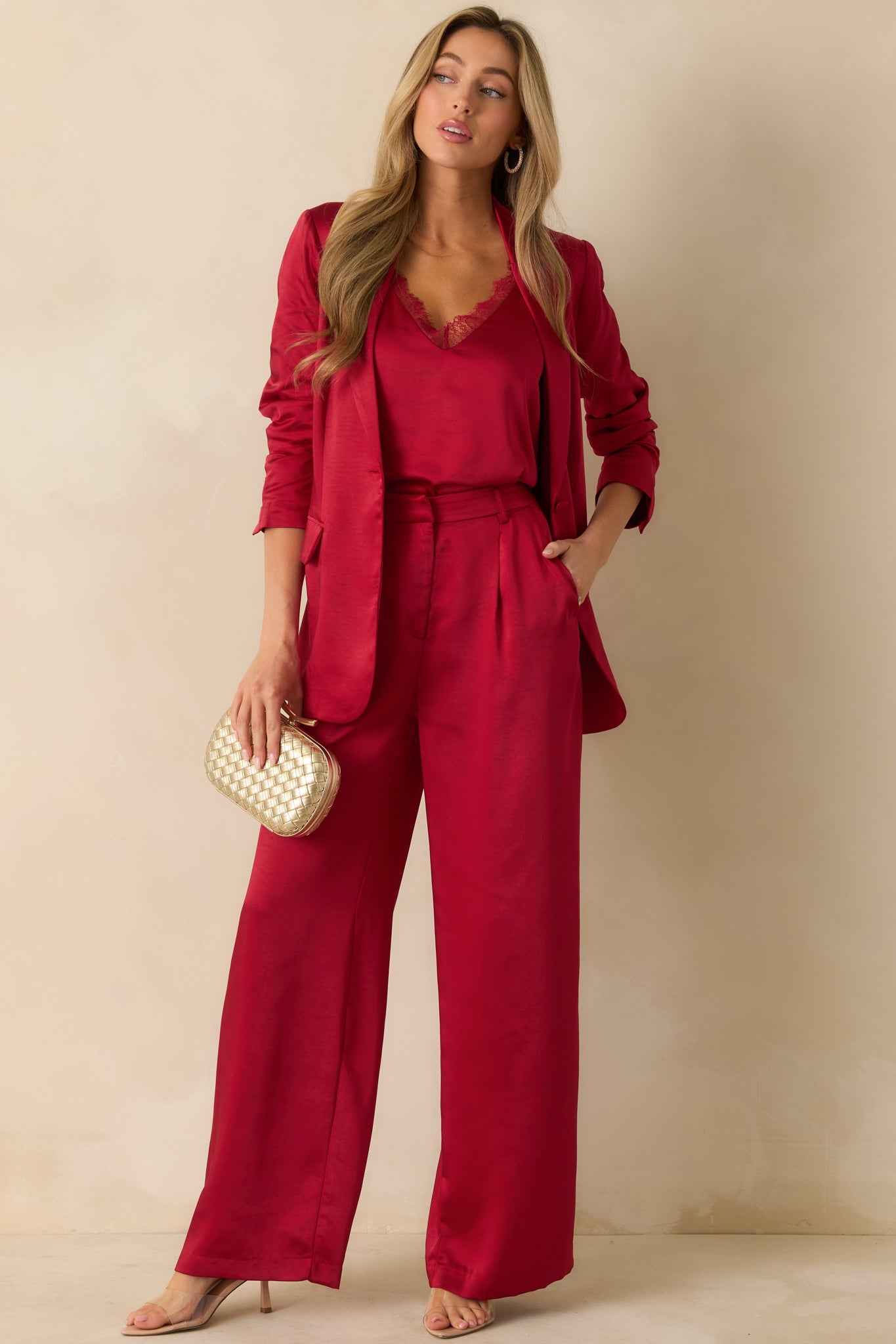 Standing Ovation Red Shimmer Tailored Blazer