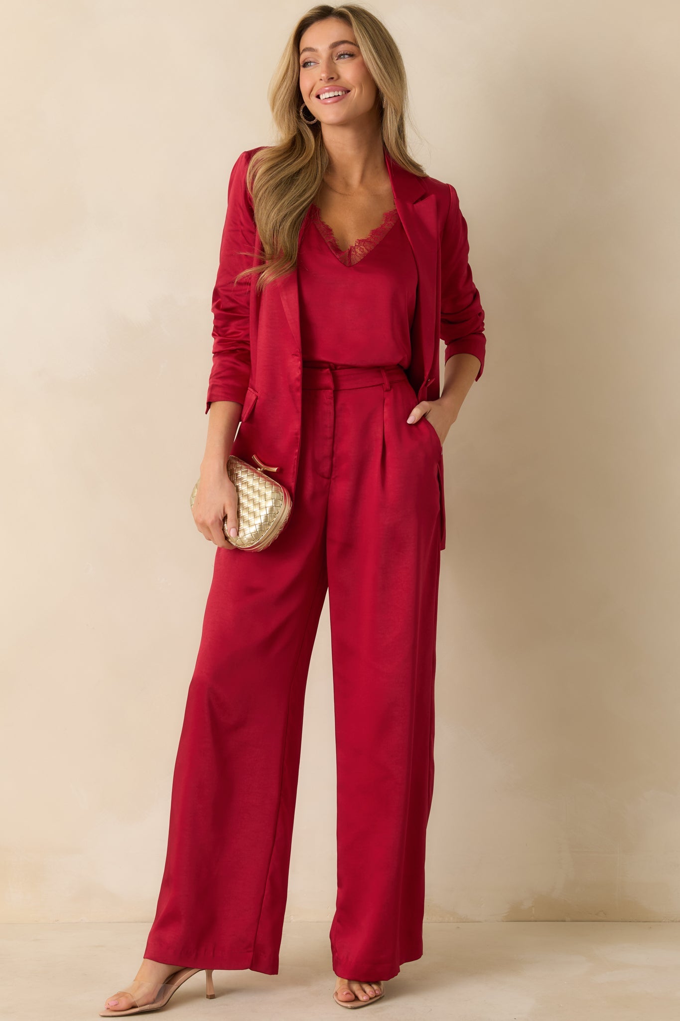 Standing Ovation Red Shimmer Tailored Blazer