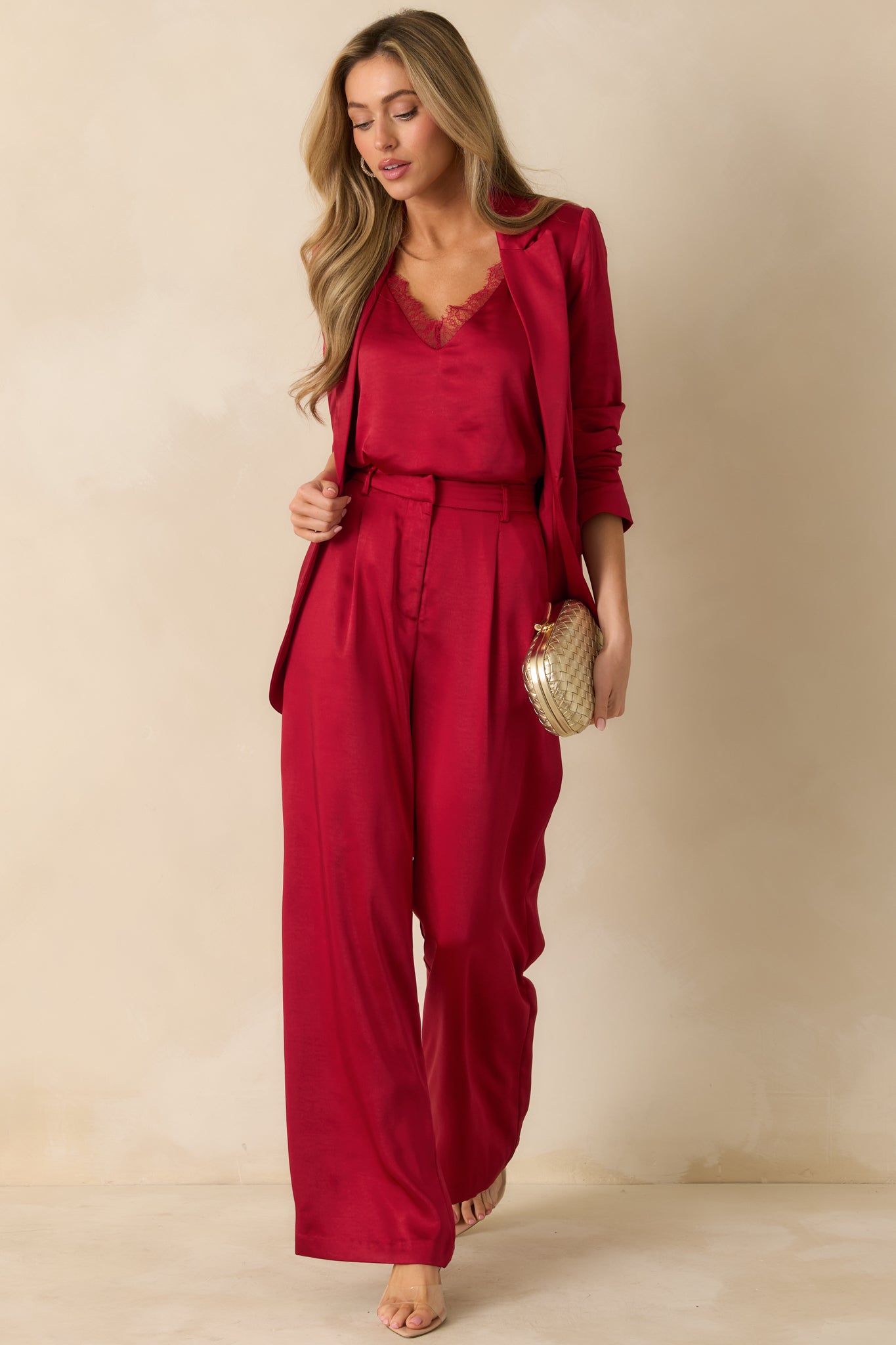 Star Status Red Shimmer Wide Leg Pants