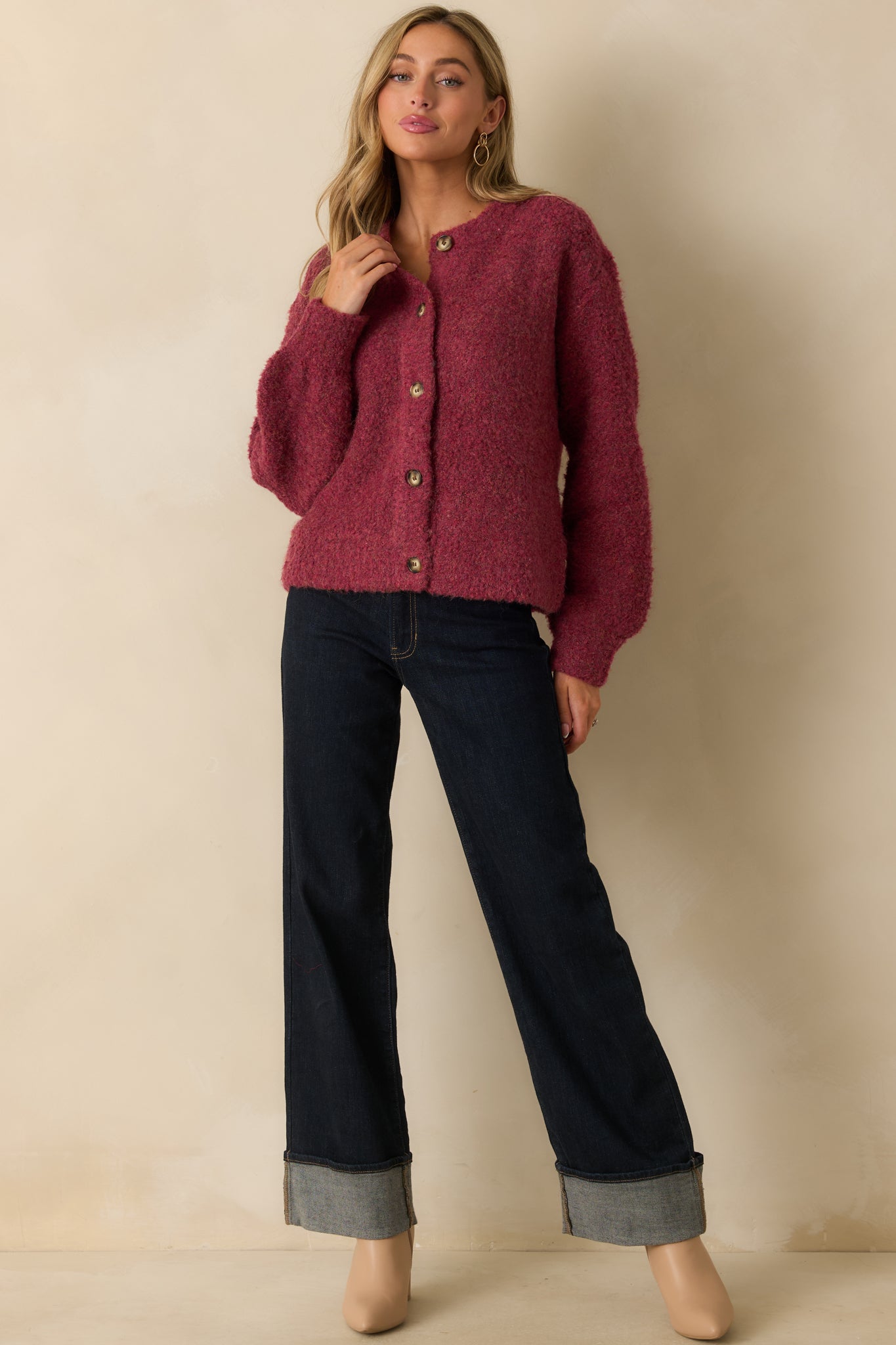 FRNCH Cranberry Knit Button-Up Selkirk Cardigan