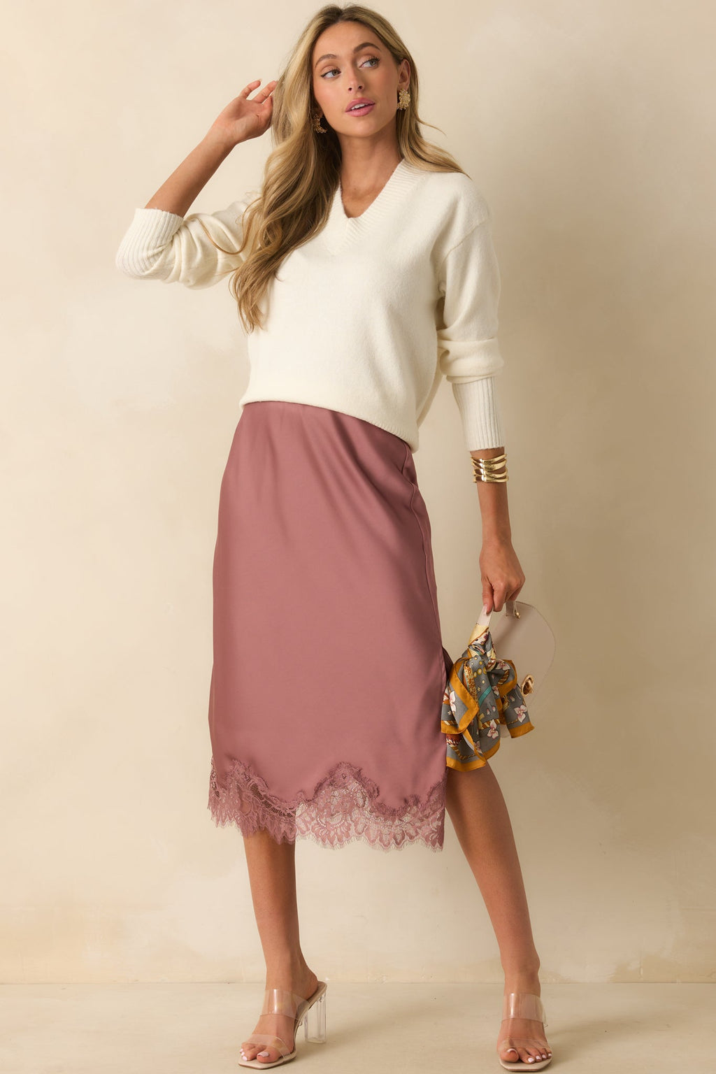 What’s Your Story Ivory Knit Long Sleeve V-Neck Sweater