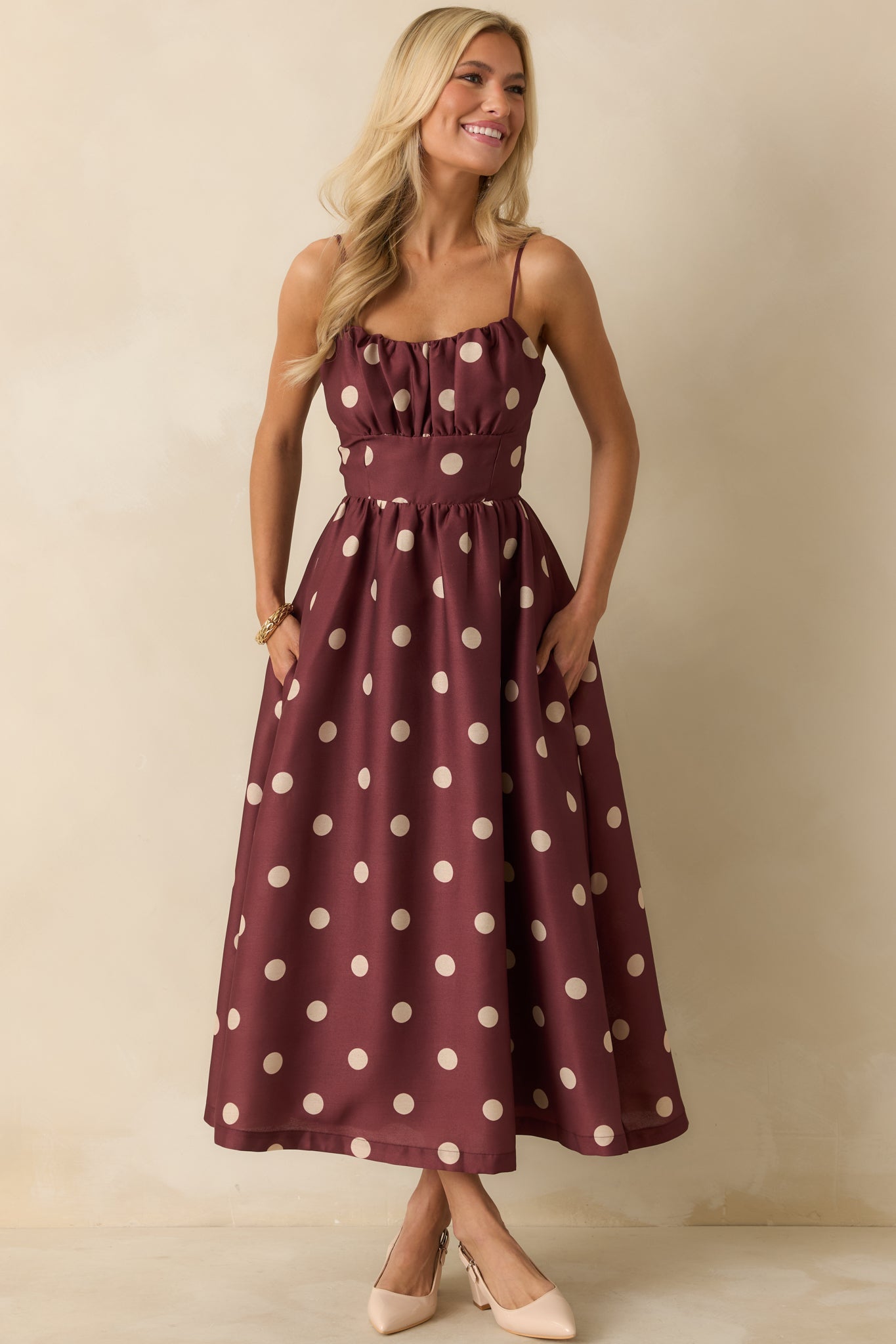 Sweet Spot Burgundy Polka Dot Maxi Dress