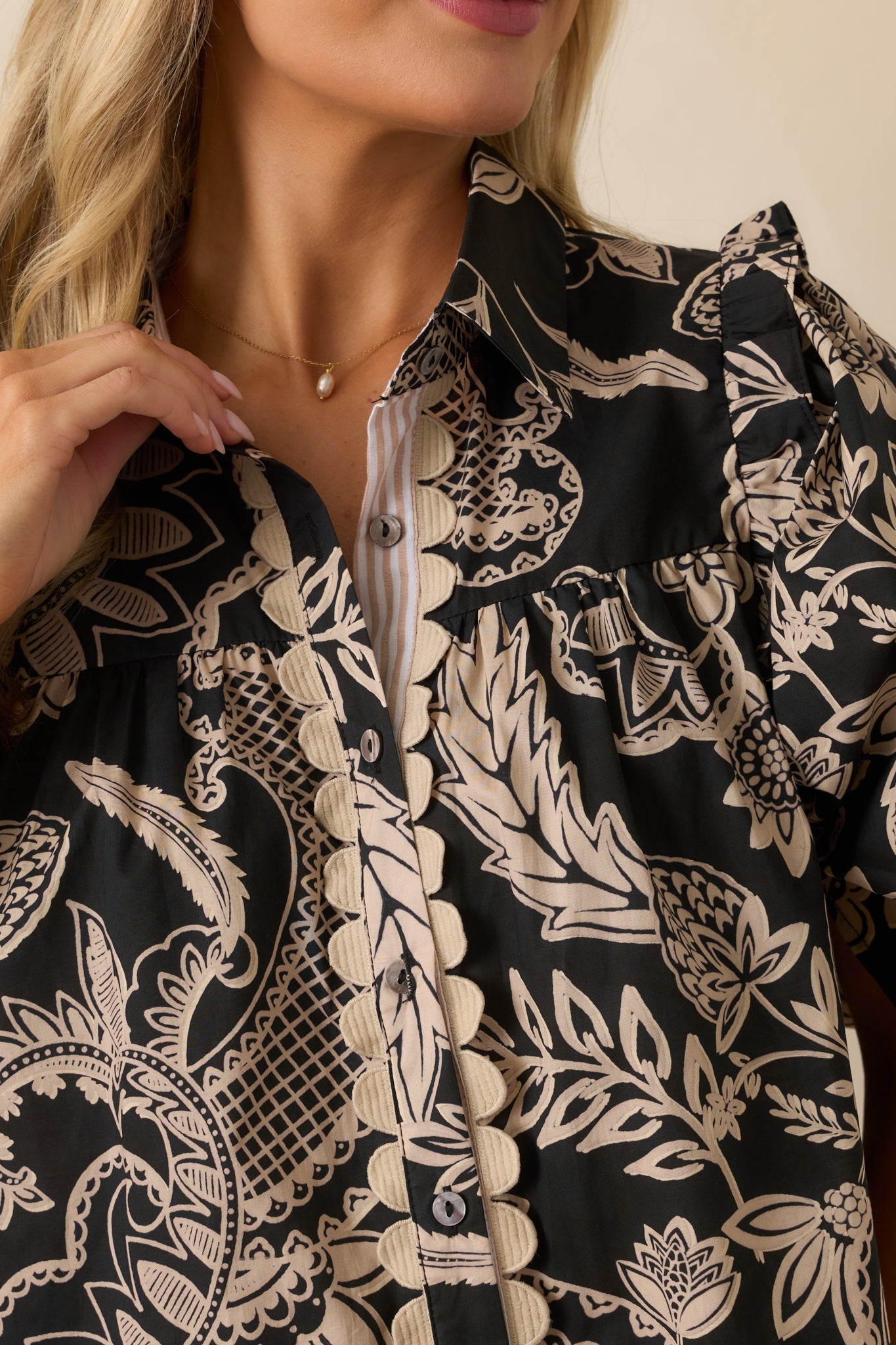 End Of Story Black Multi Paisley Floral Print Cotton Blouse