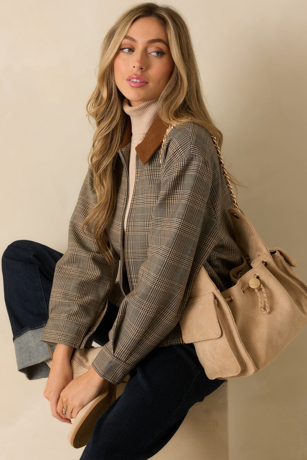 Riding Club Brown Multi Plaid Bomber Jacket