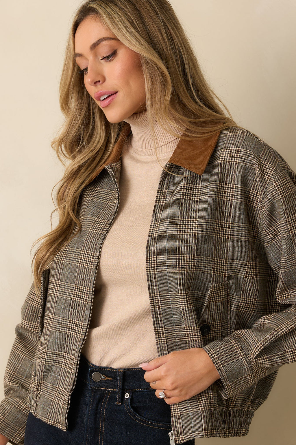 Riding Club Brown Multi Plaid Bomber Jacket