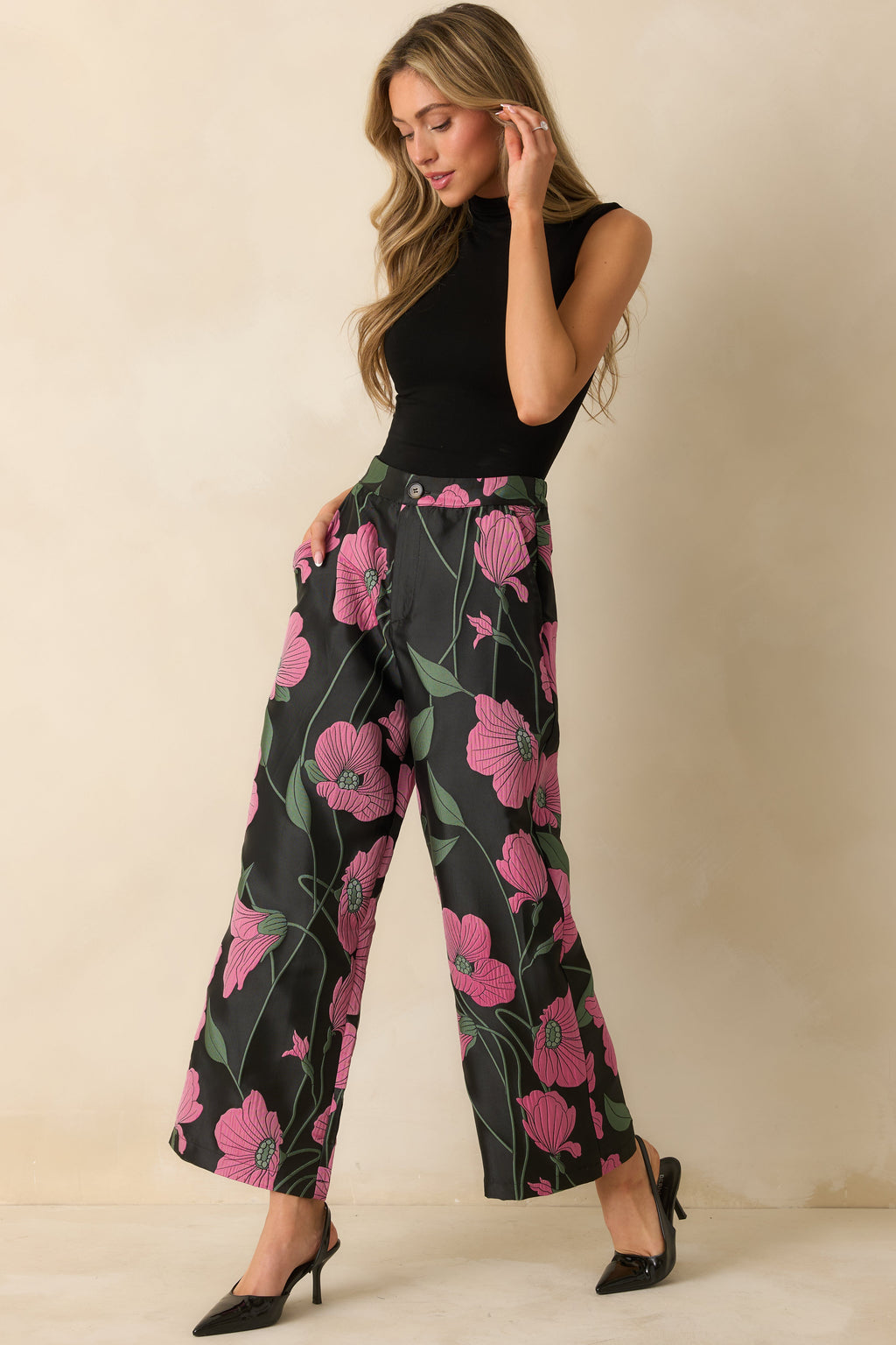 Garden Reverie Black Multi Floral Jacquard Wide Leg Pants