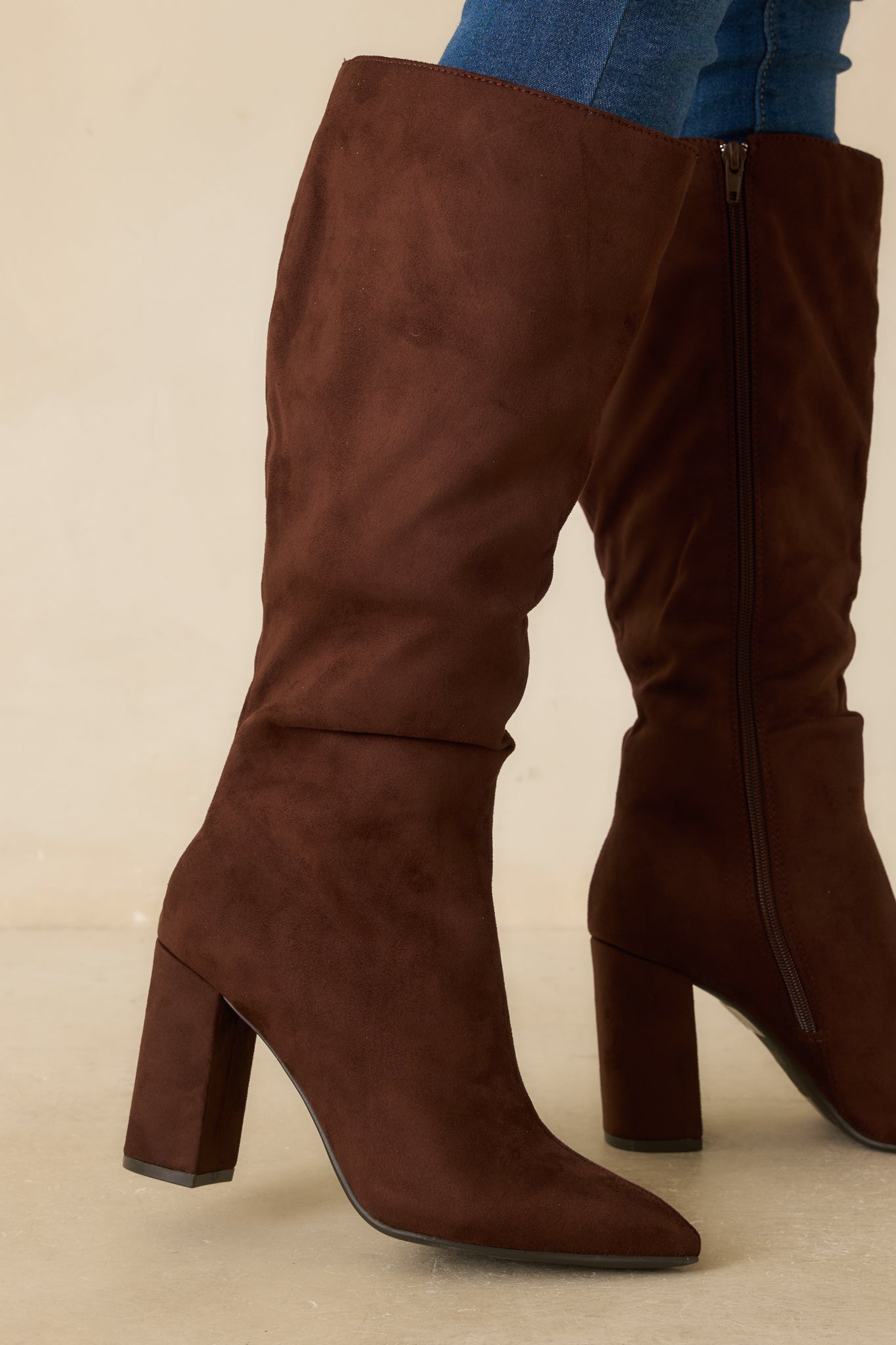 The Way You Move Dark Brown Faux Suede Block Heel Knee-High Boots