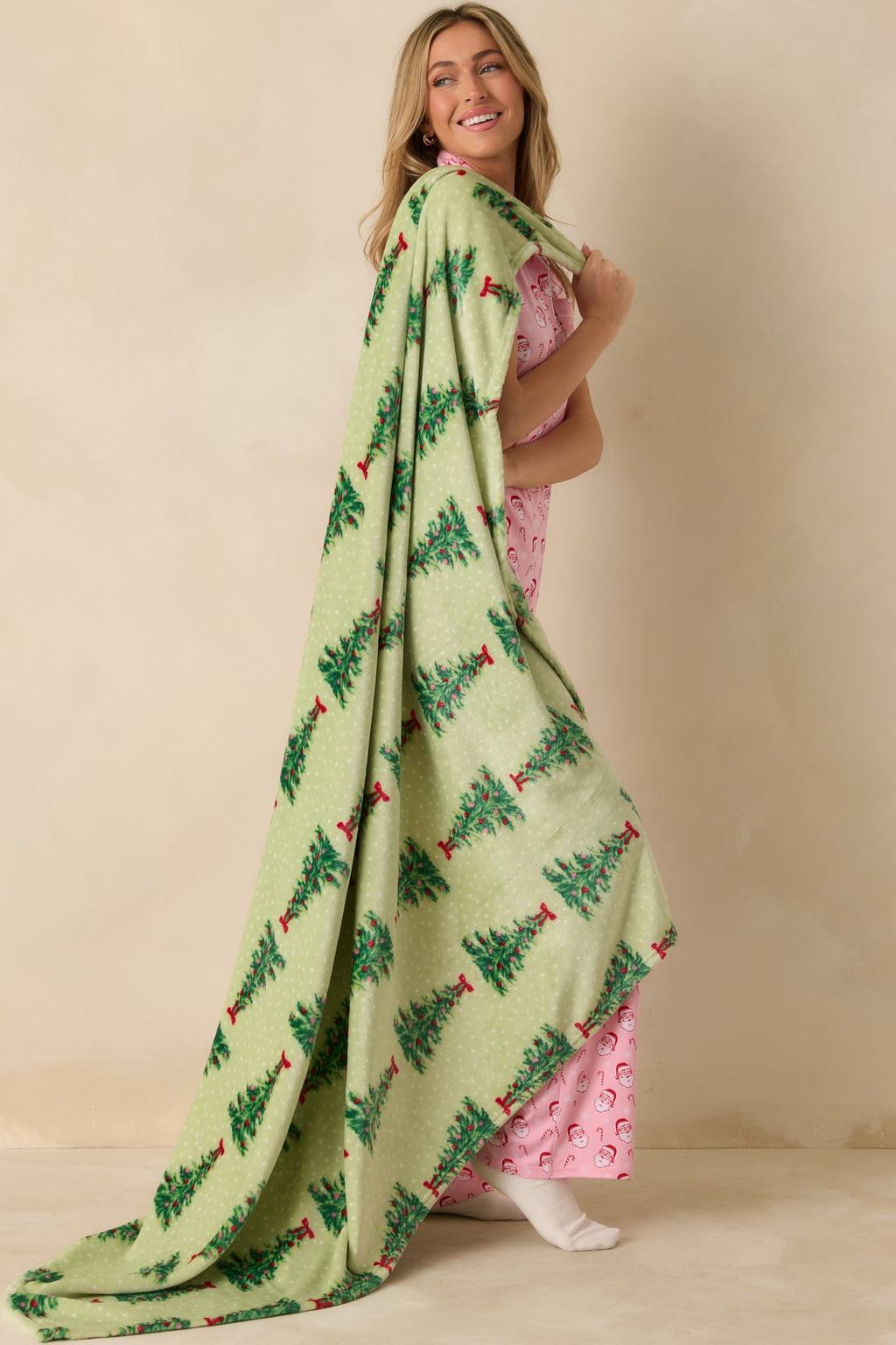 Rockin’ Around Light Green Multi Christmas Tree Throw Blanket