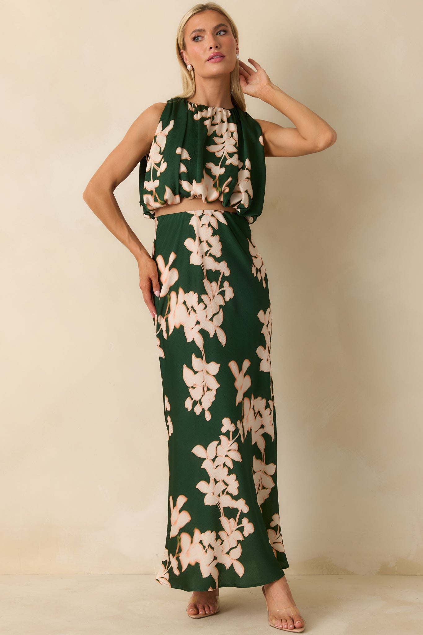 MINKPINK Vilma Green Floral Maxi Skirt