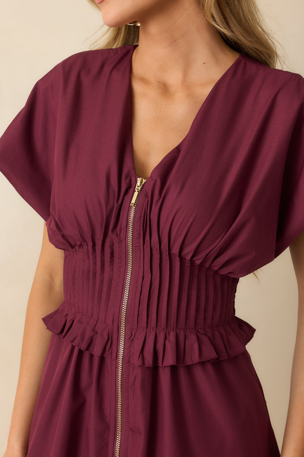 Let It Be Easy Wine Red Smocked Waist Zip Maxi Dress